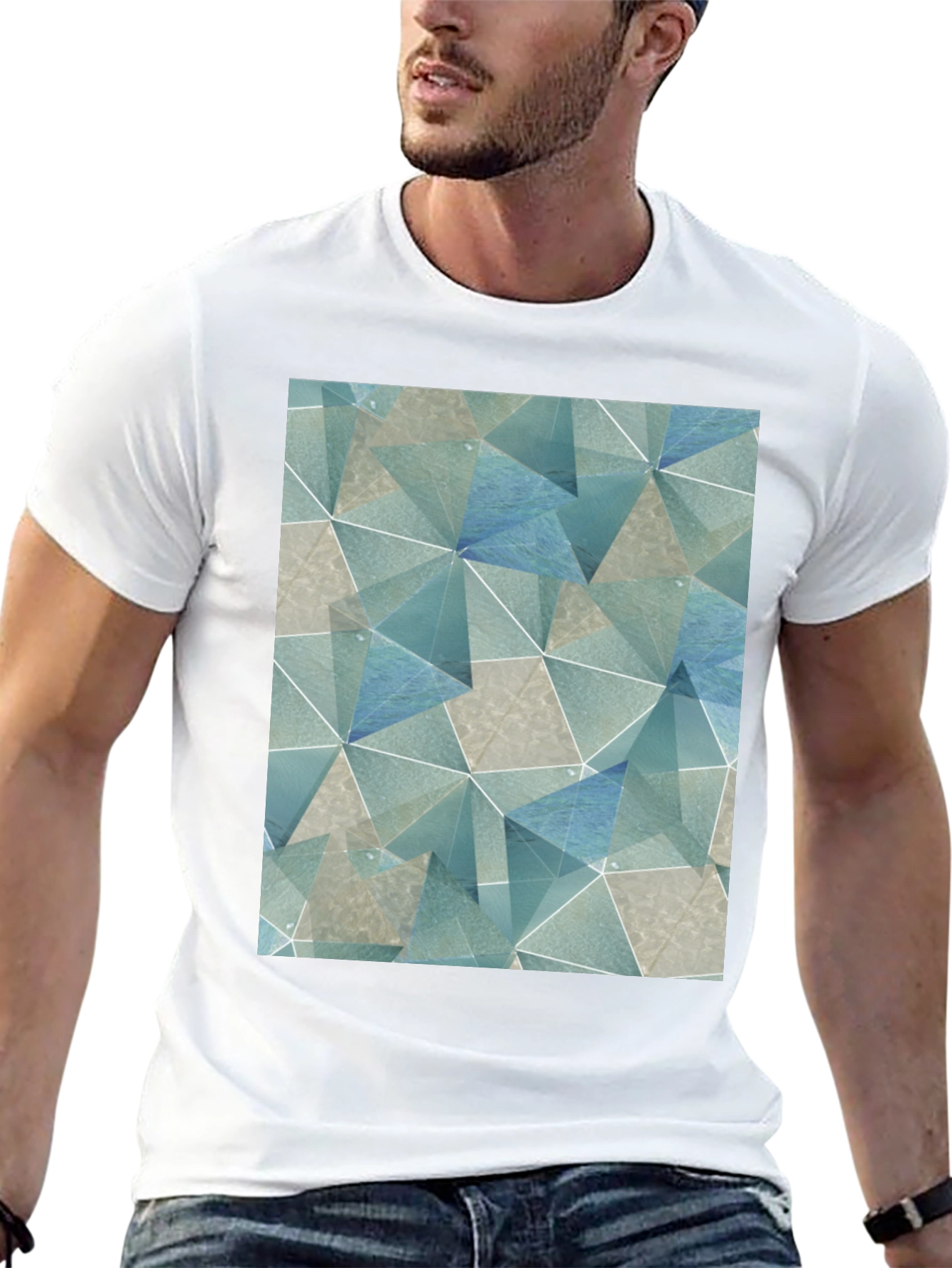 Geometric Triangle Print Black T-Shirt