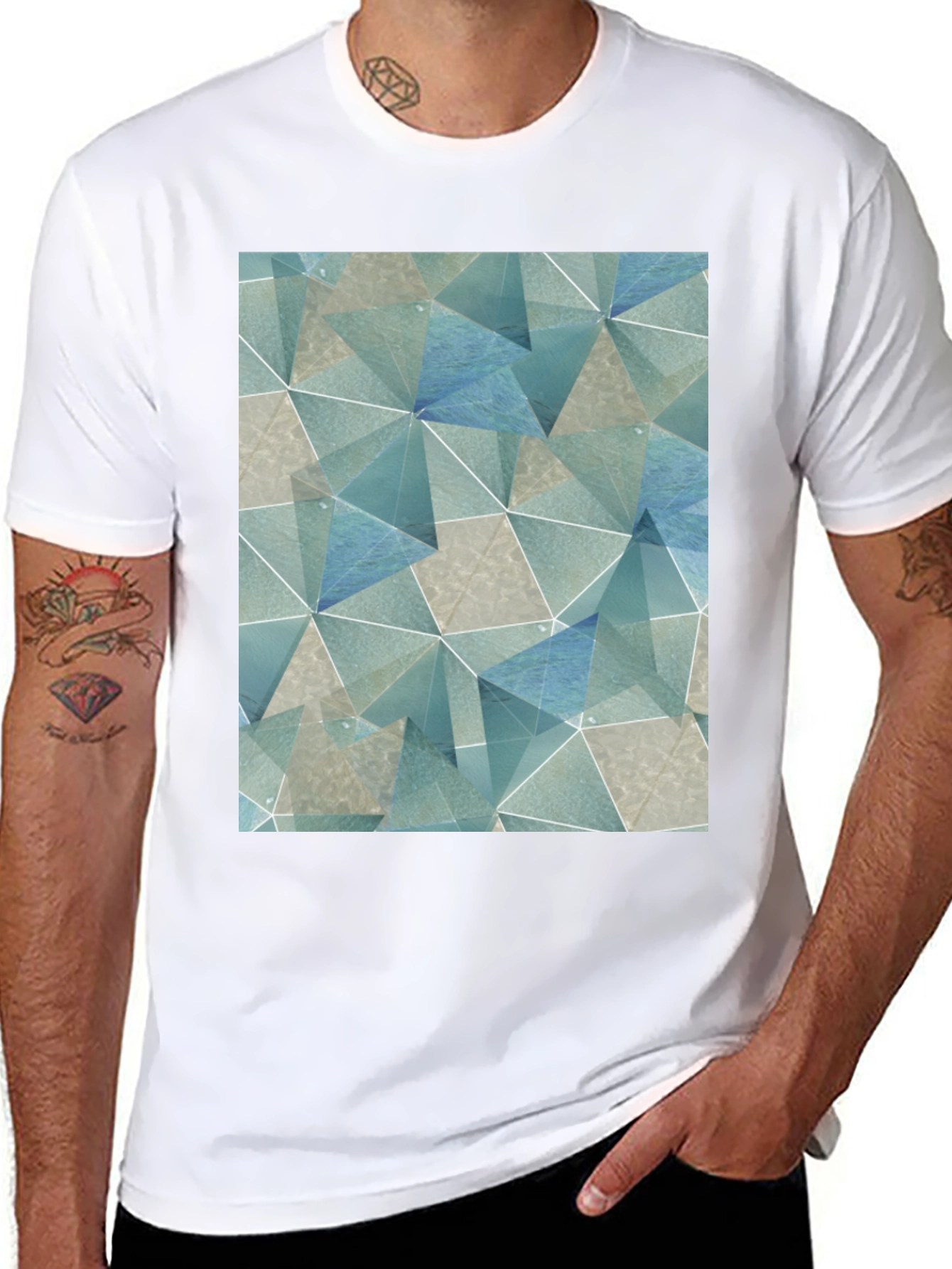 Geometric Triangle Print Black T-Shirt
