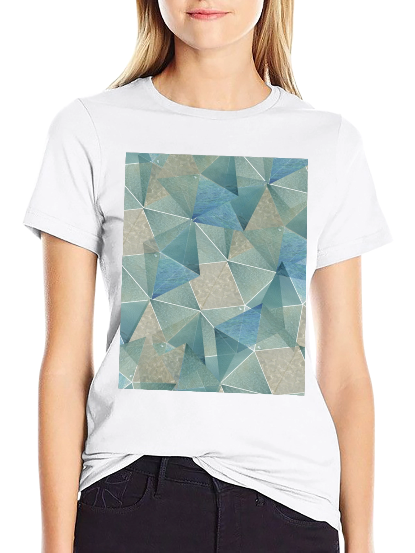 Geometric Triangle Print Black T-Shirt