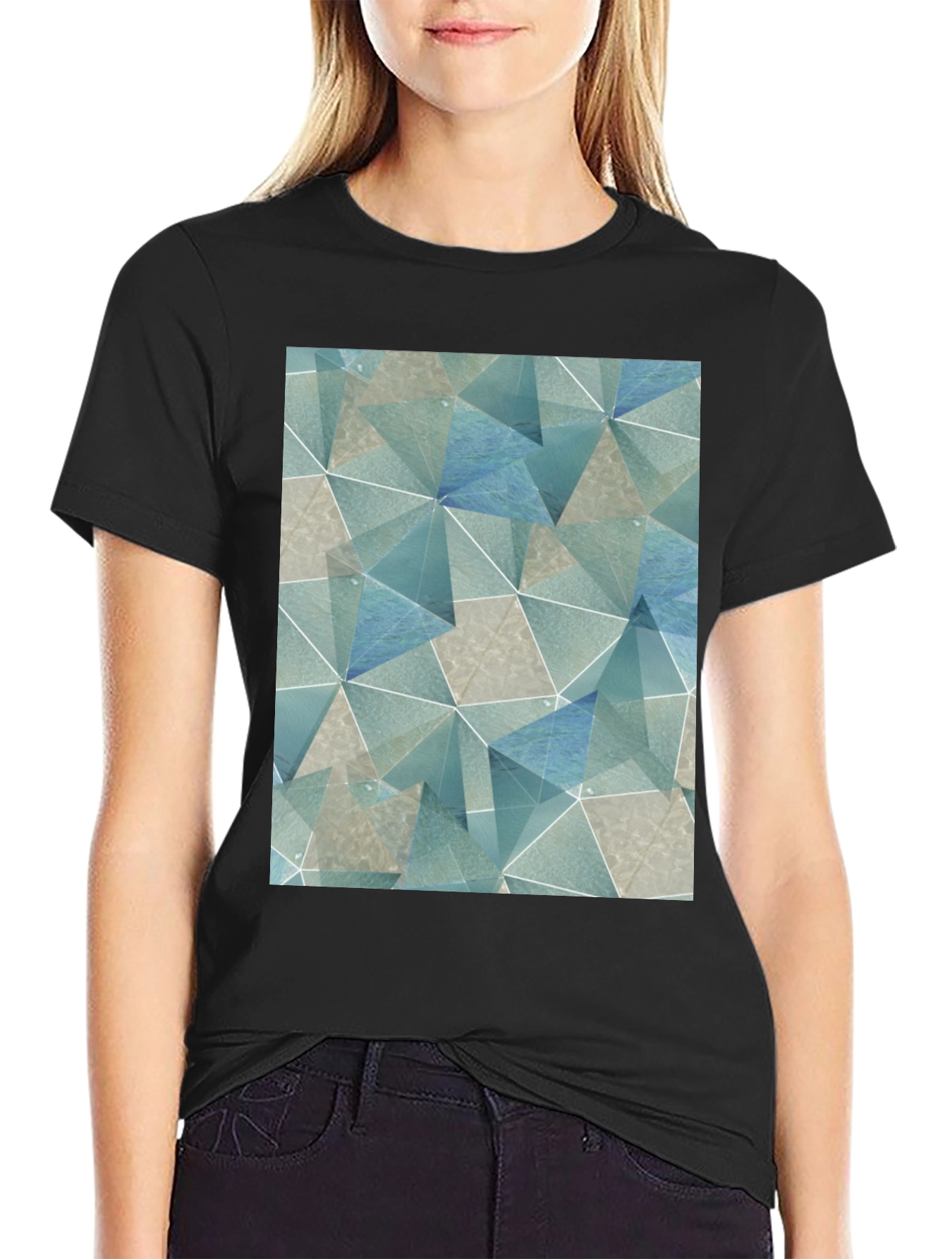 Geometric Triangle Print Black T-Shirt