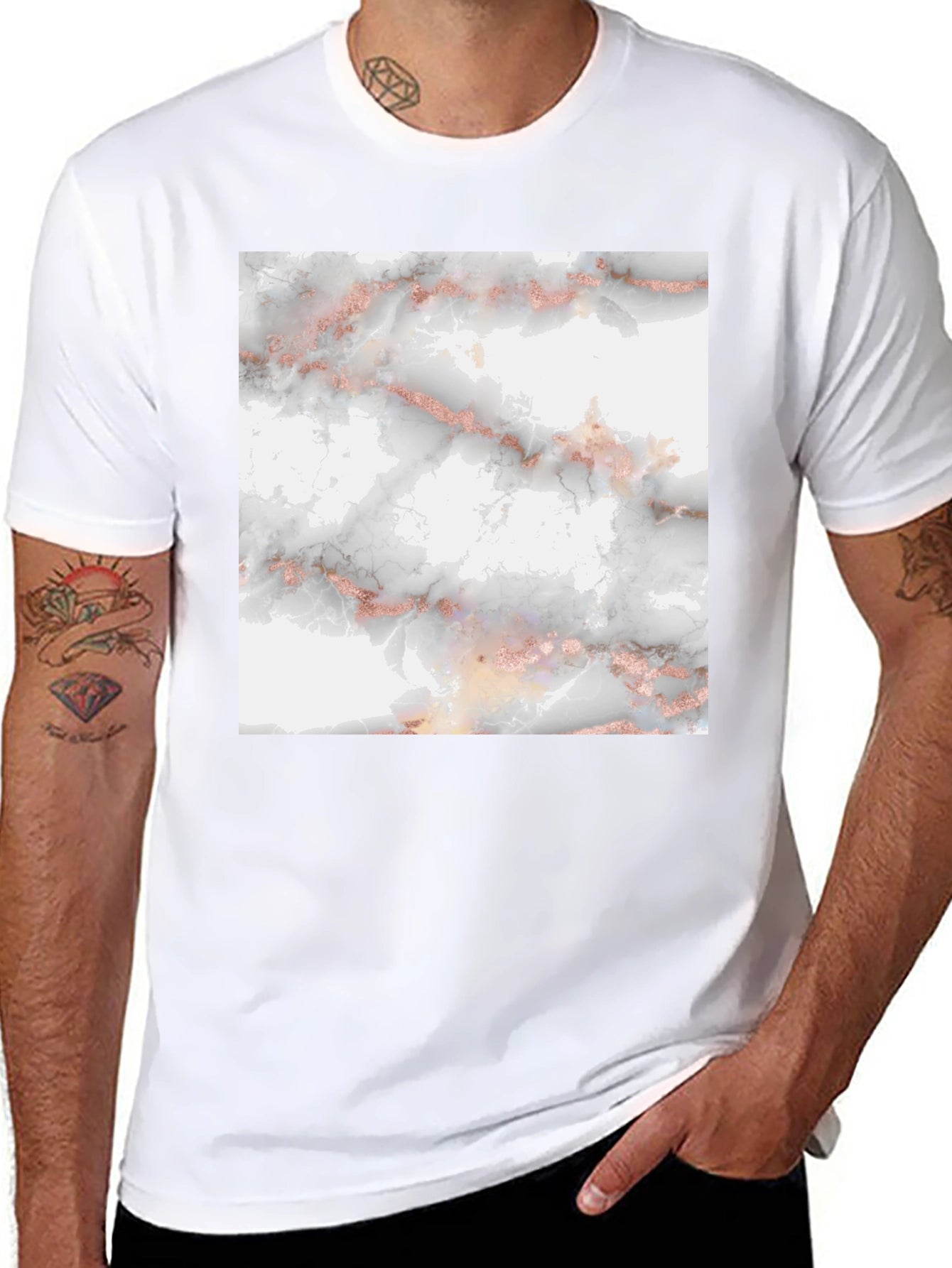 Trendy Black Tee with Marble Print
