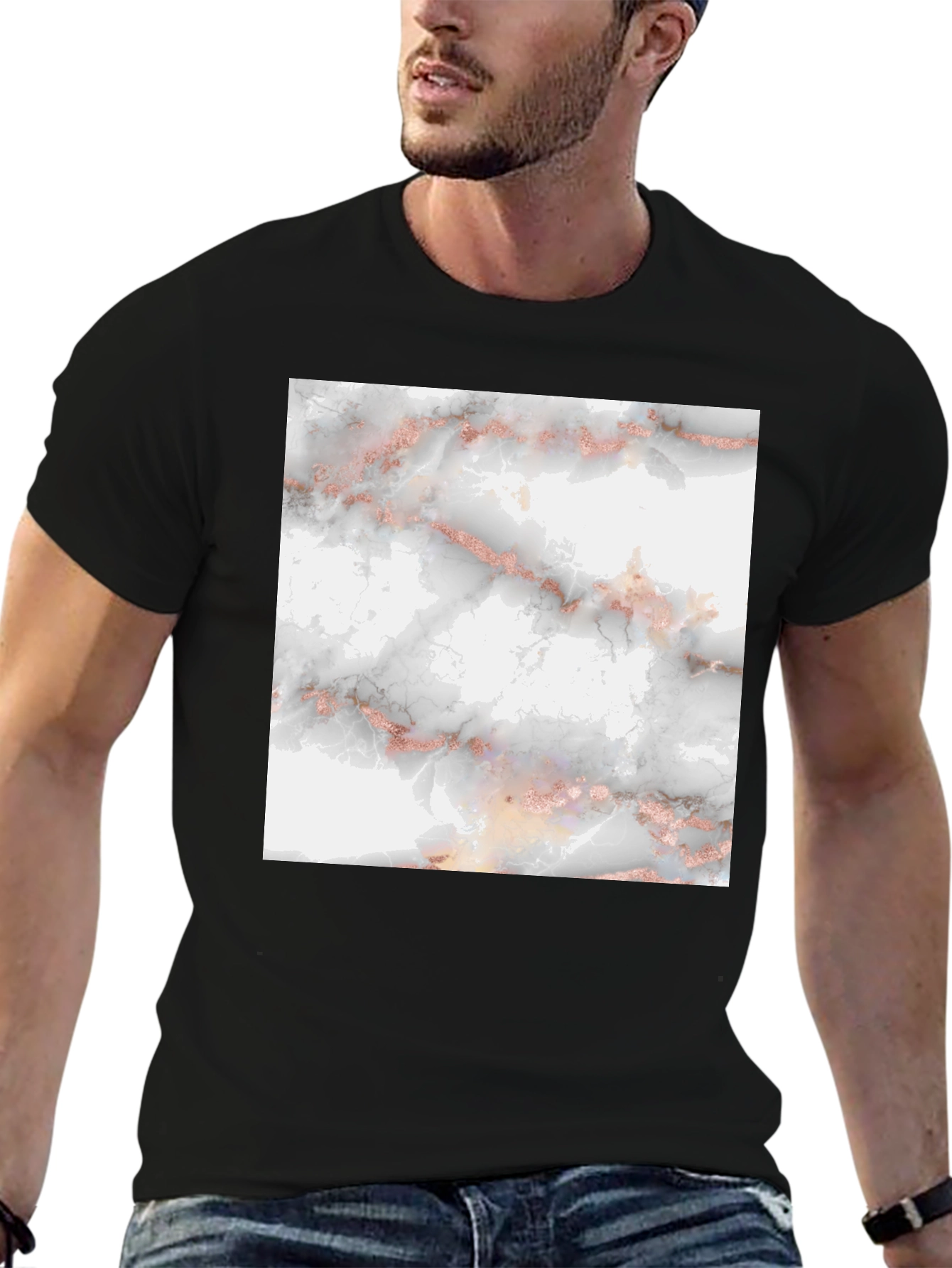 Trendy Black Tee with Marble Print