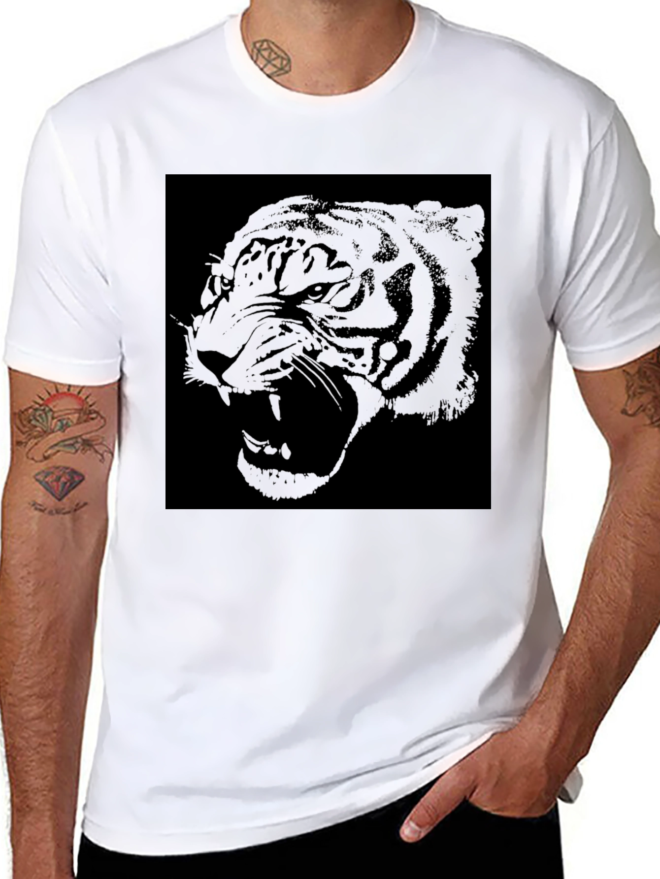 Black Tiger Graphic Tee - Mens Casual T-Shirt