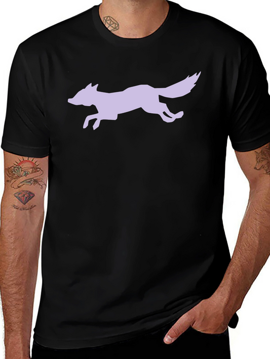 Black T-Shirt with Lilac Running Fox Design
