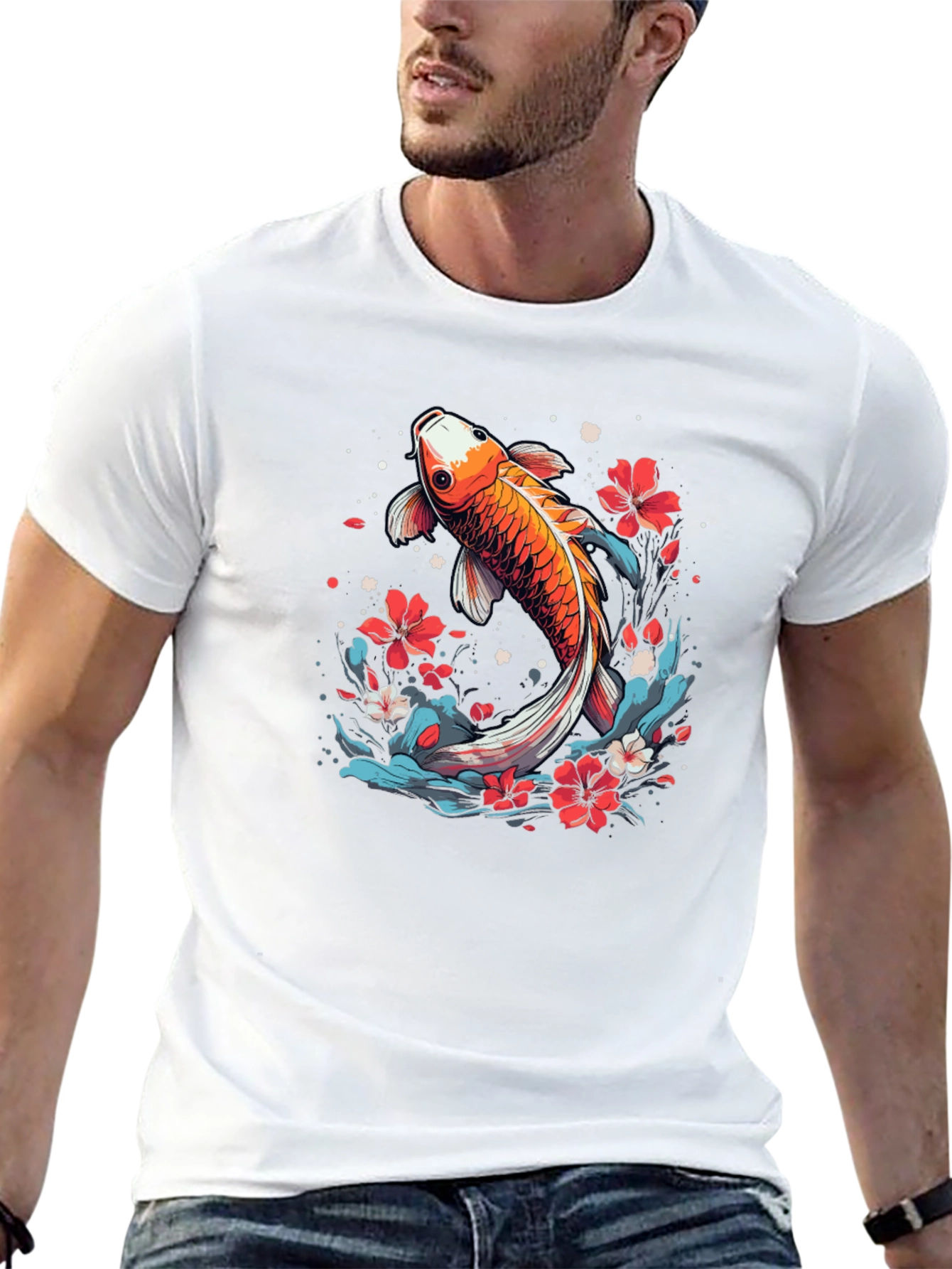 Koi Fish Graphic Tee - Japanese Style Black T-Shirt