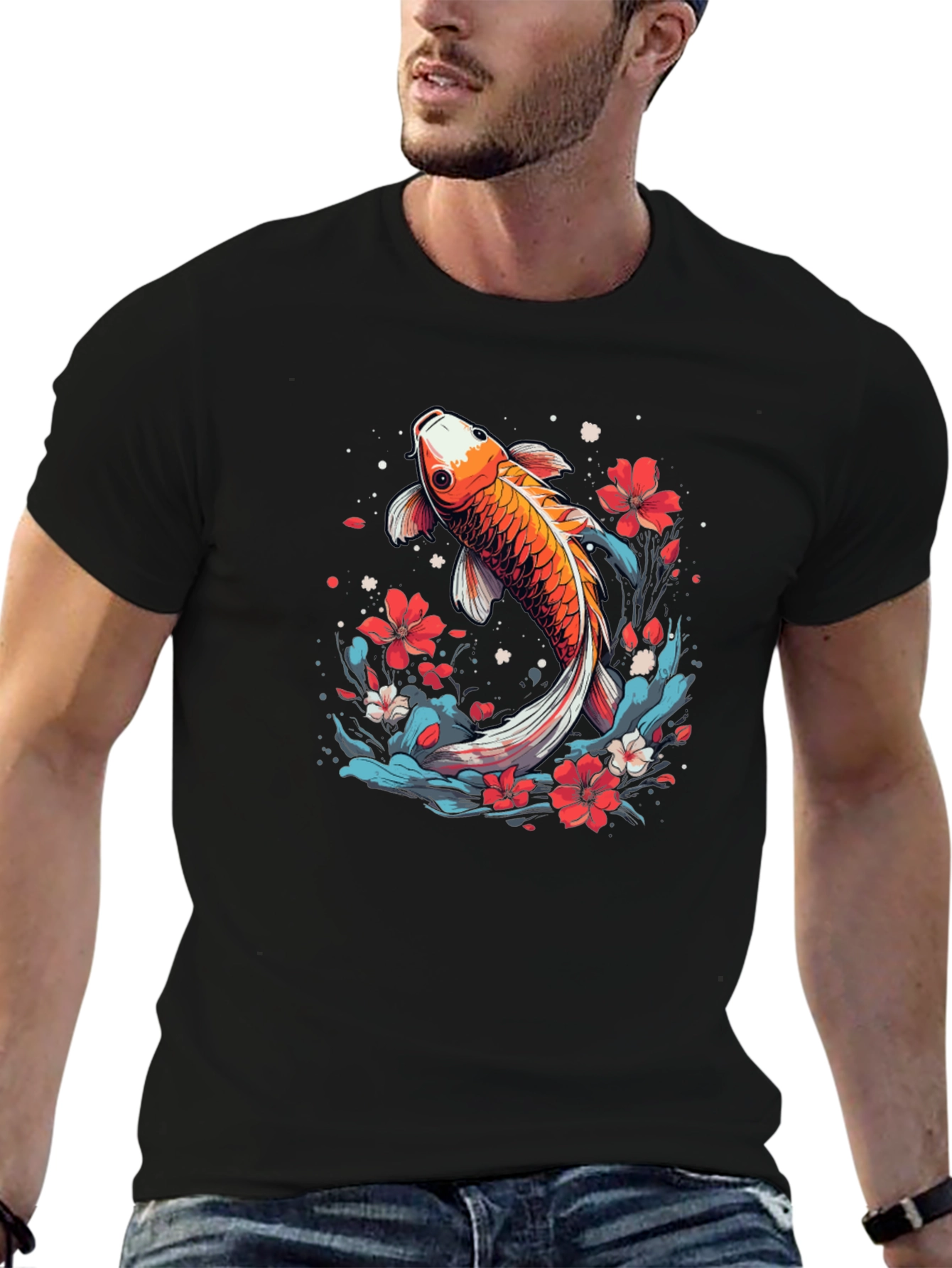 Koi Fish Graphic Tee - Japanese Style Black T-Shirt
