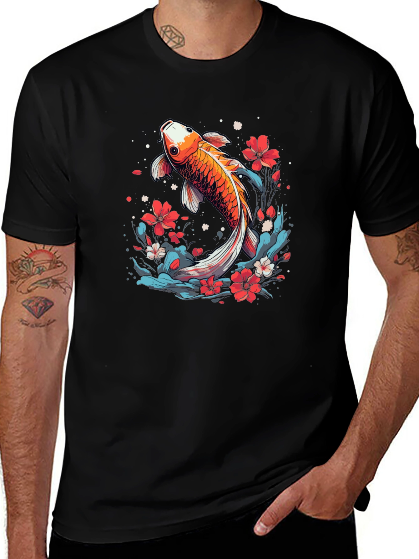 Koi Fish Graphic Tee - Japanese Style Black T-Shirt