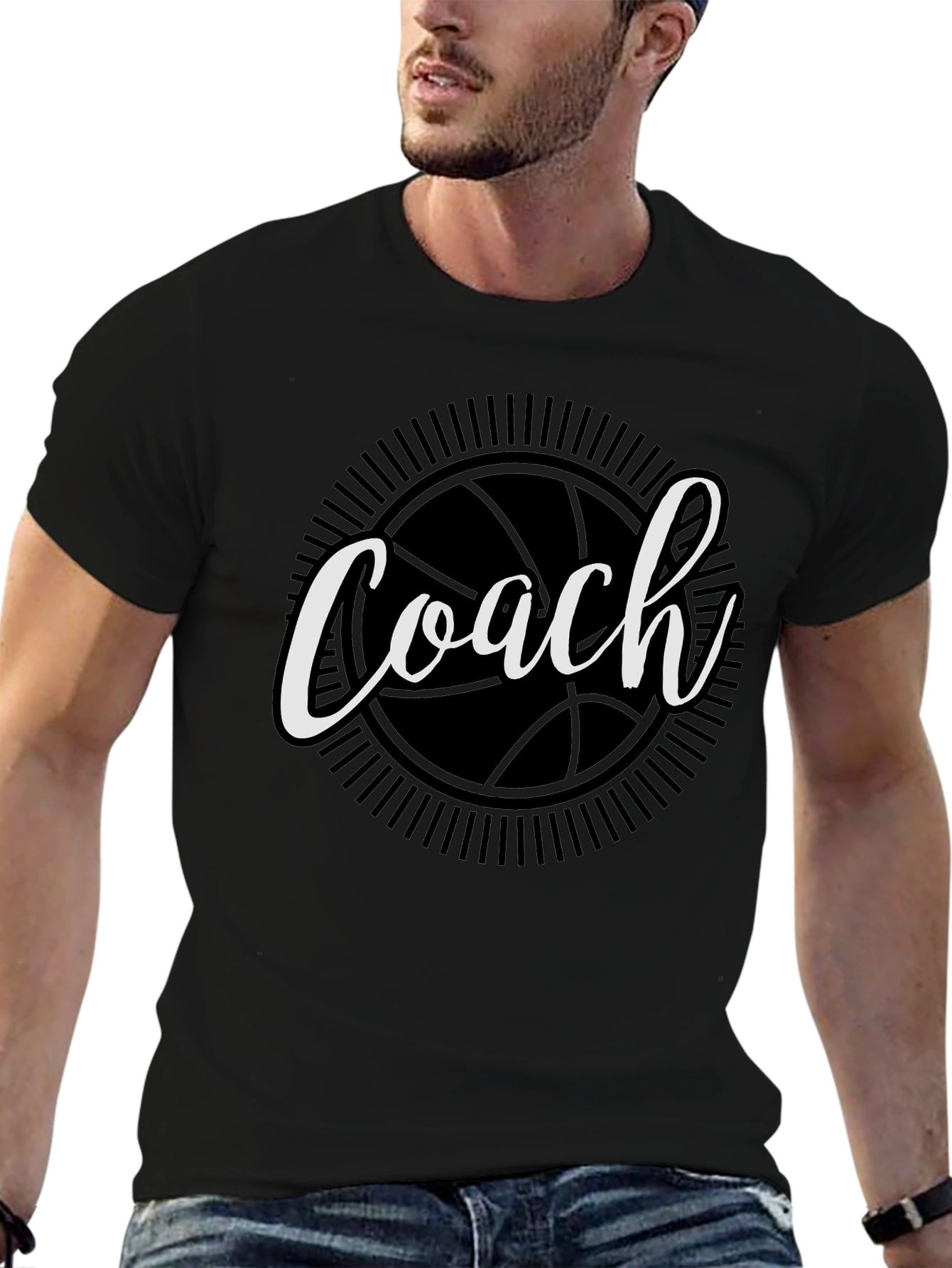 Coach Basketball Graphic T-Shirt - Black Cotton Tee