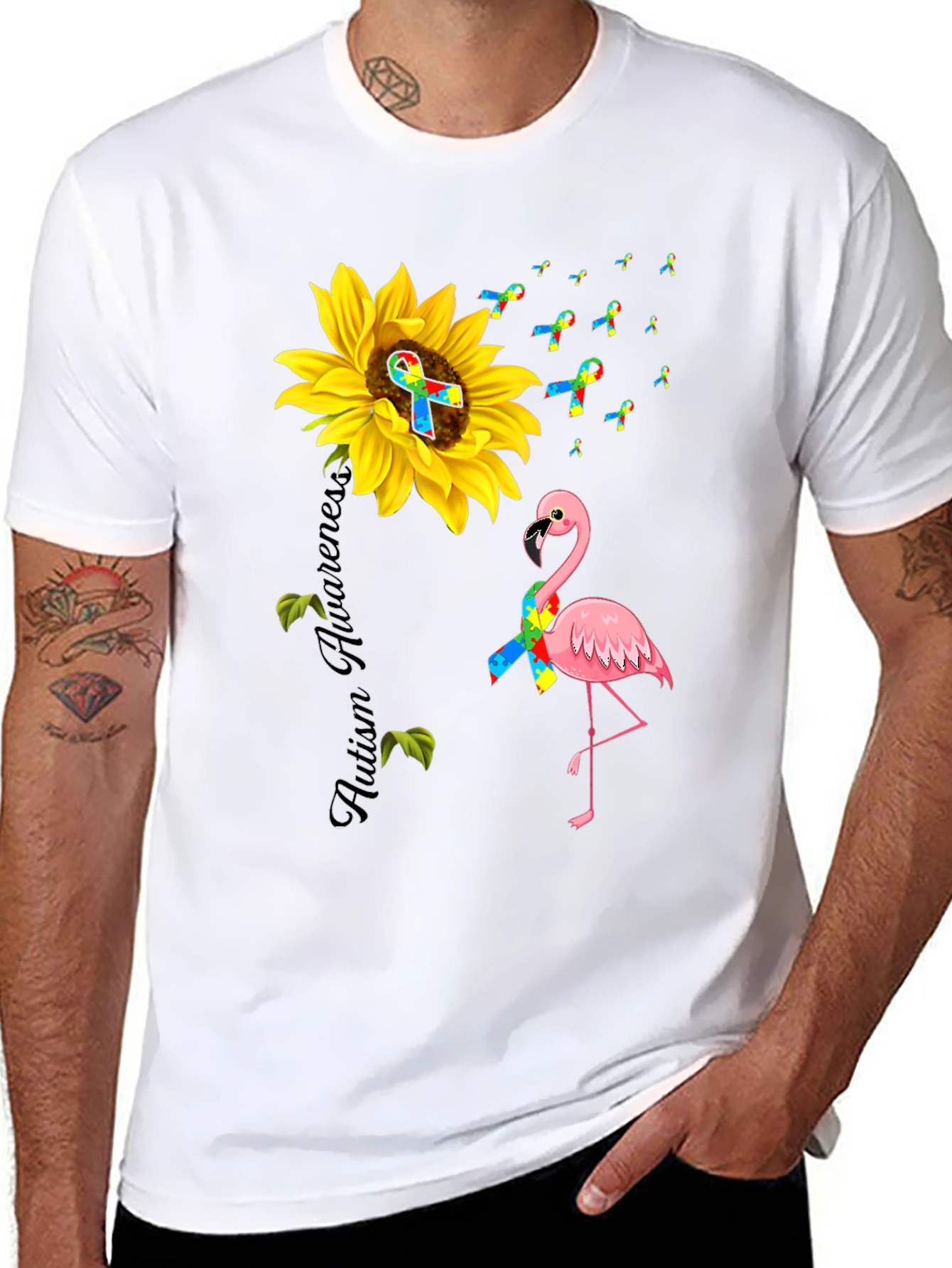 Autism Awareness Sunflower & Flamingo T-Shirt
