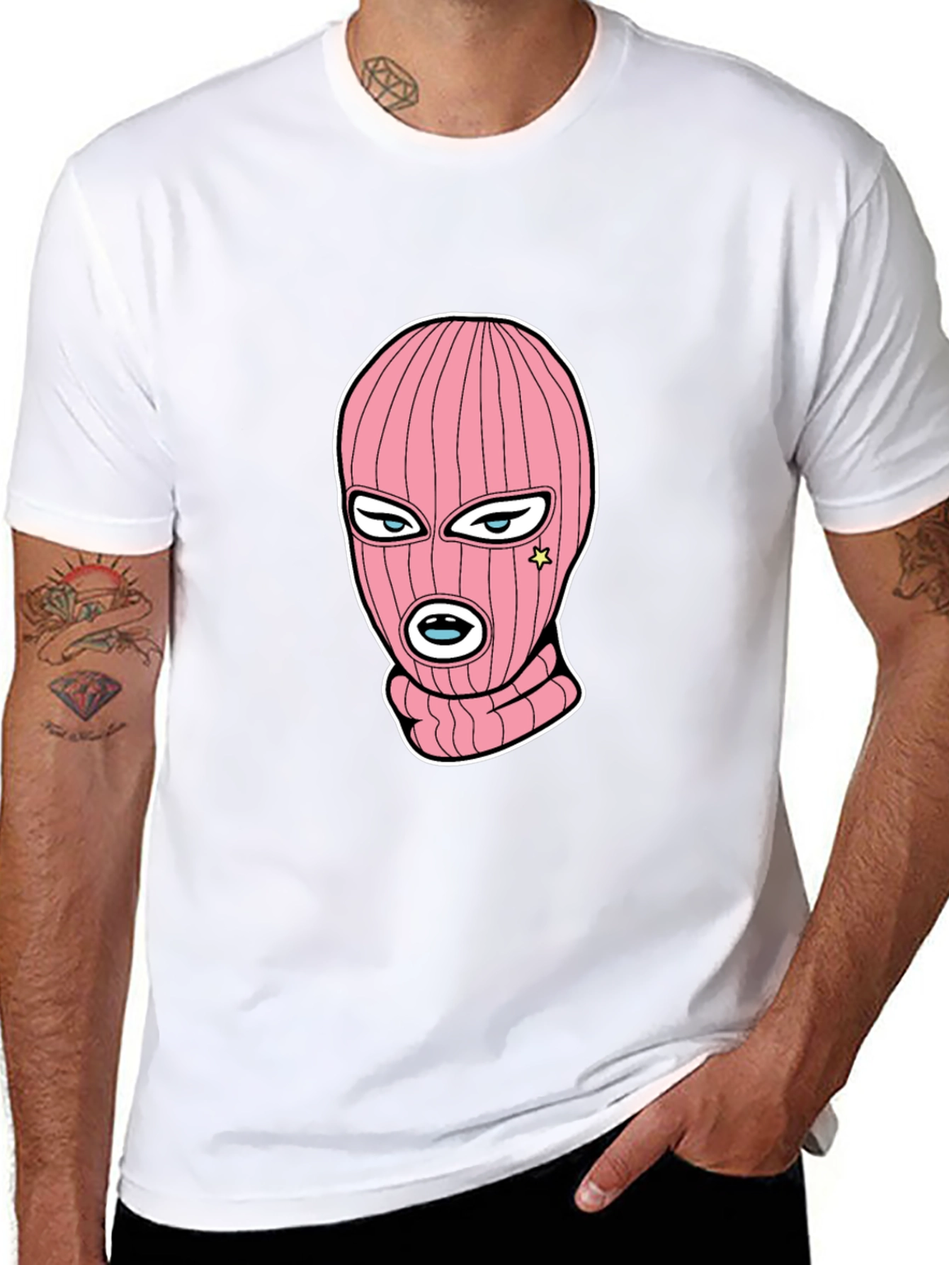 Black Tee with Pink Ski Mask Graphic