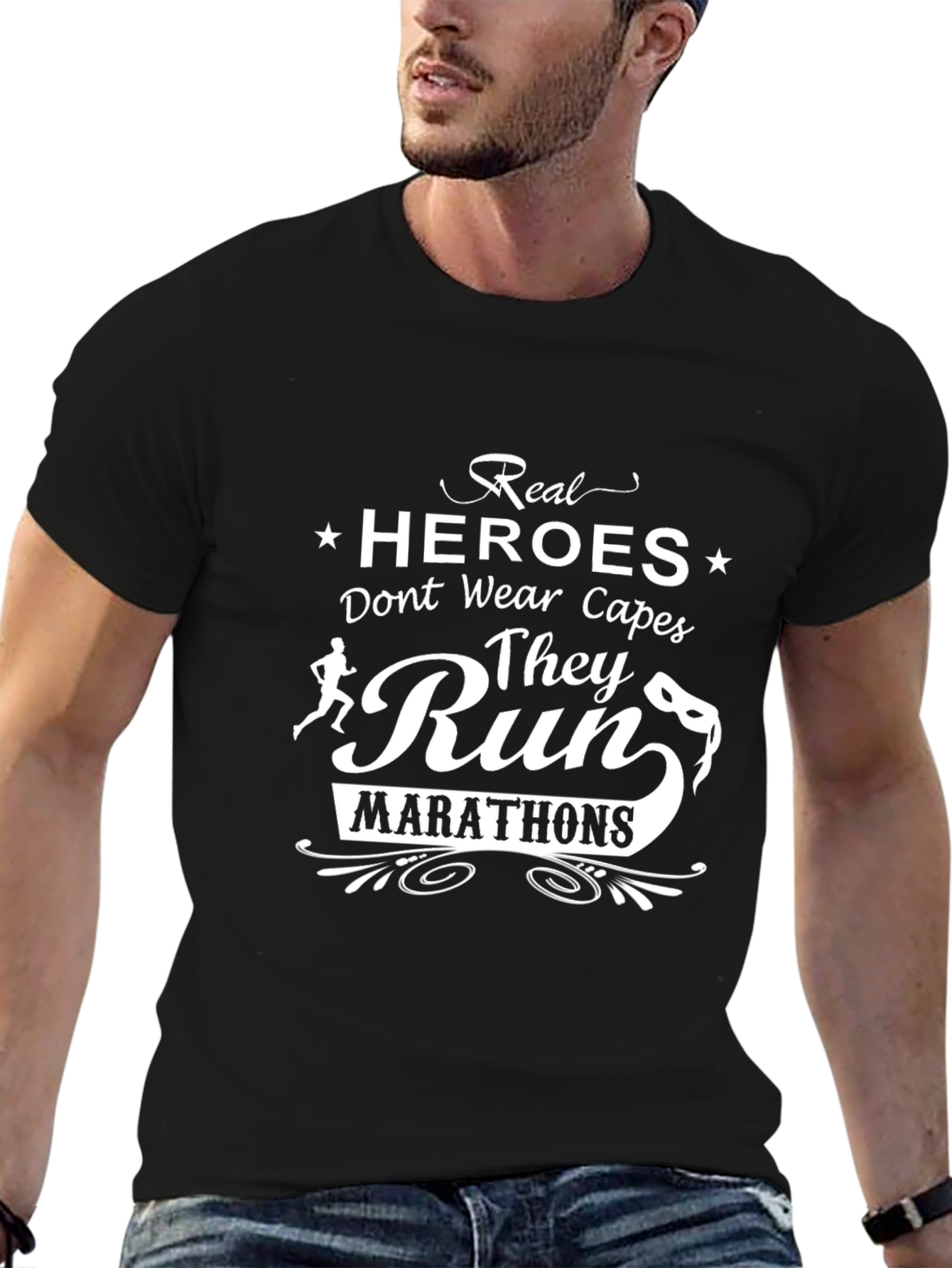 Real Heroes Run Marathons Black T-Shirt
