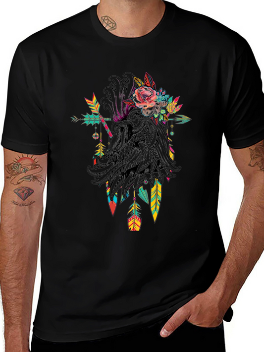 Raven & Floral Graphic Tee - Mens Black T-Shirt