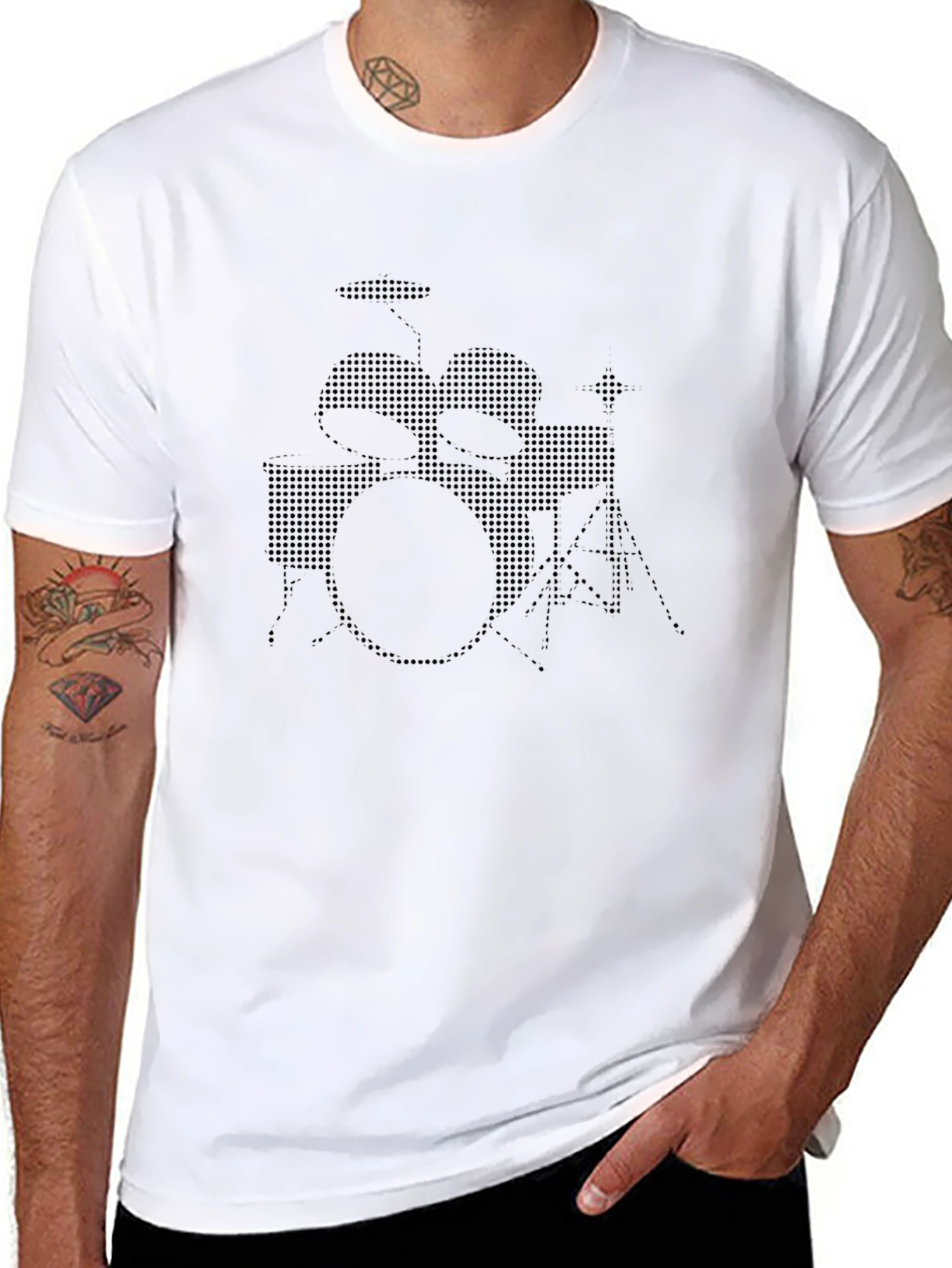 Drum Kit Graphic Print Black T-Shirt