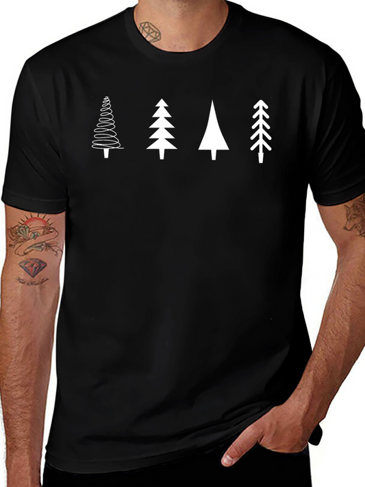 Minimalist Trees Graphic Tee - Soft Black Cotton Shirt