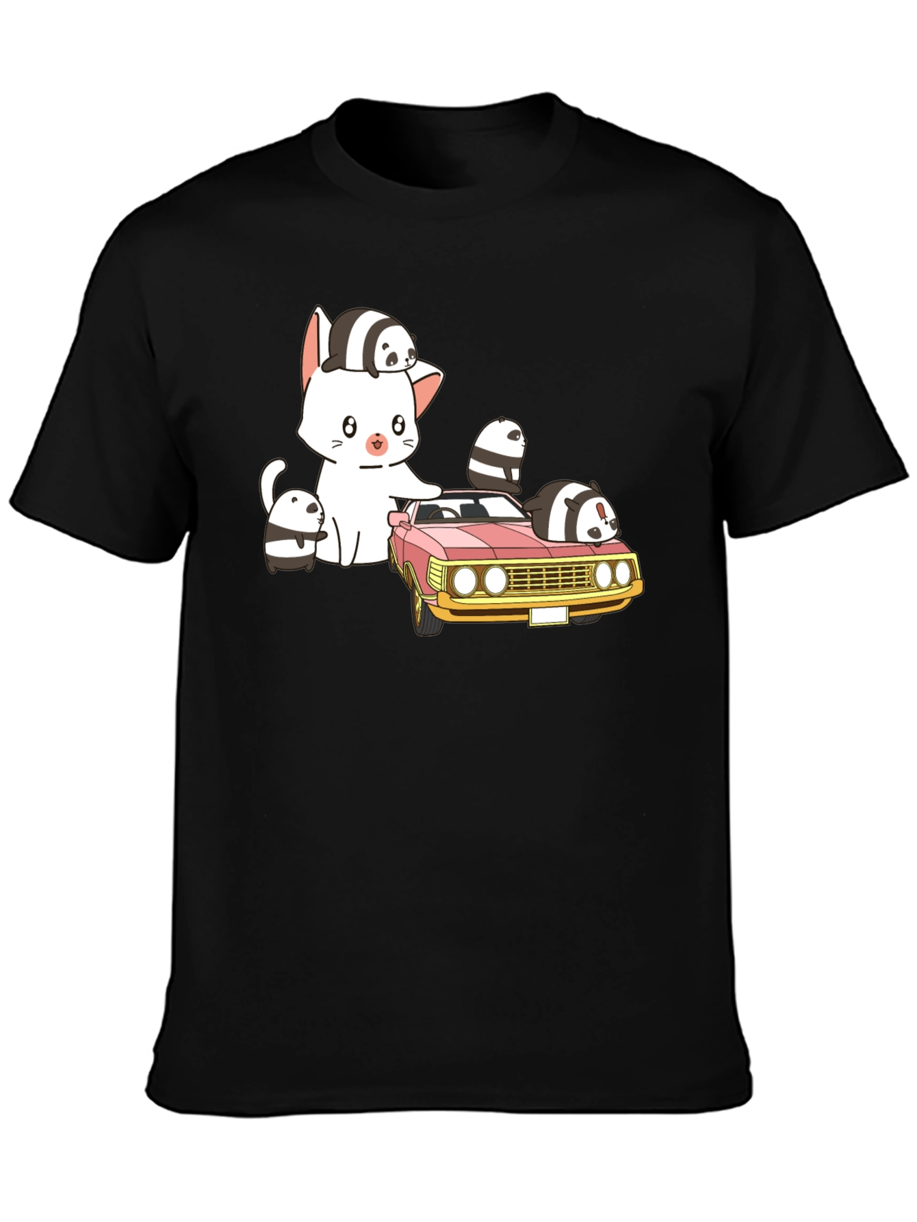 Cute Cartoon Car and Cat T-Shirt
