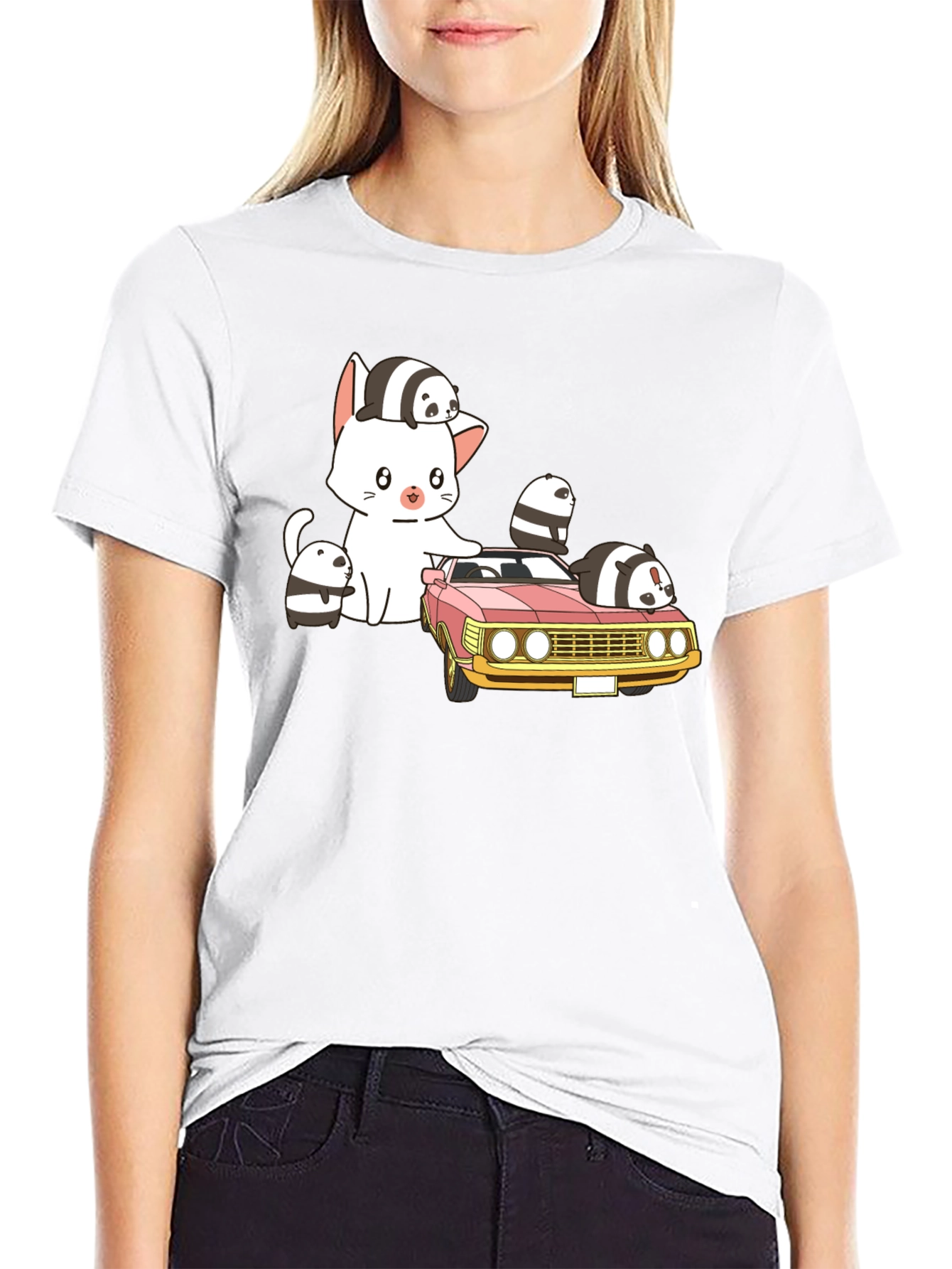 Cute Cartoon Car and Cat T-Shirt