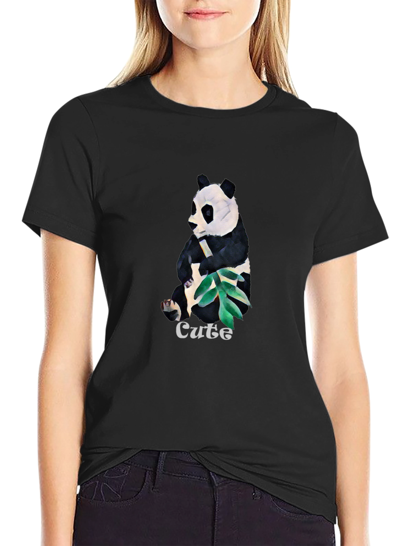 Cute Panda Graphic T-Shirt - Black