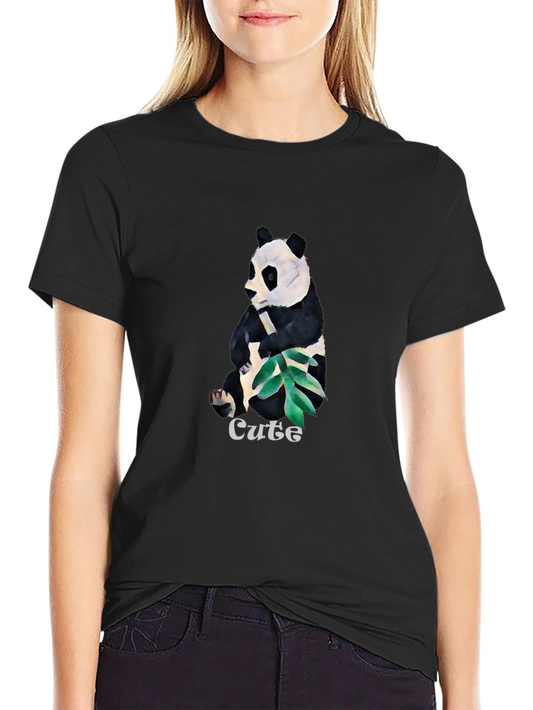 Cute Panda Graphic T-Shirt - Black