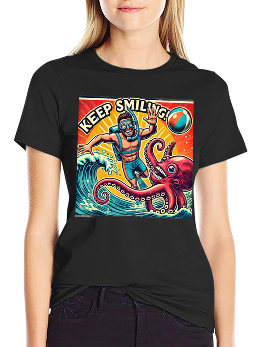 Keep Smiling Scuba Diver Octopus Graphic Tee