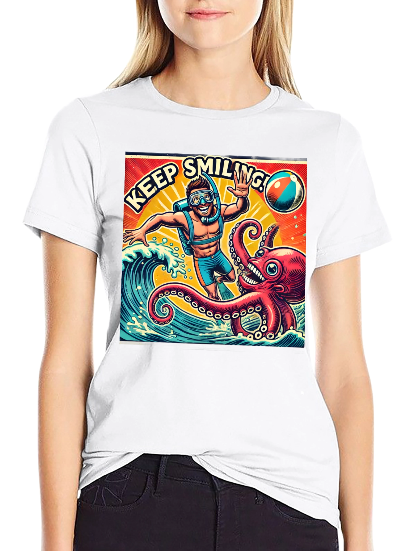 Keep Smiling Scuba Diver Octopus Graphic Tee
