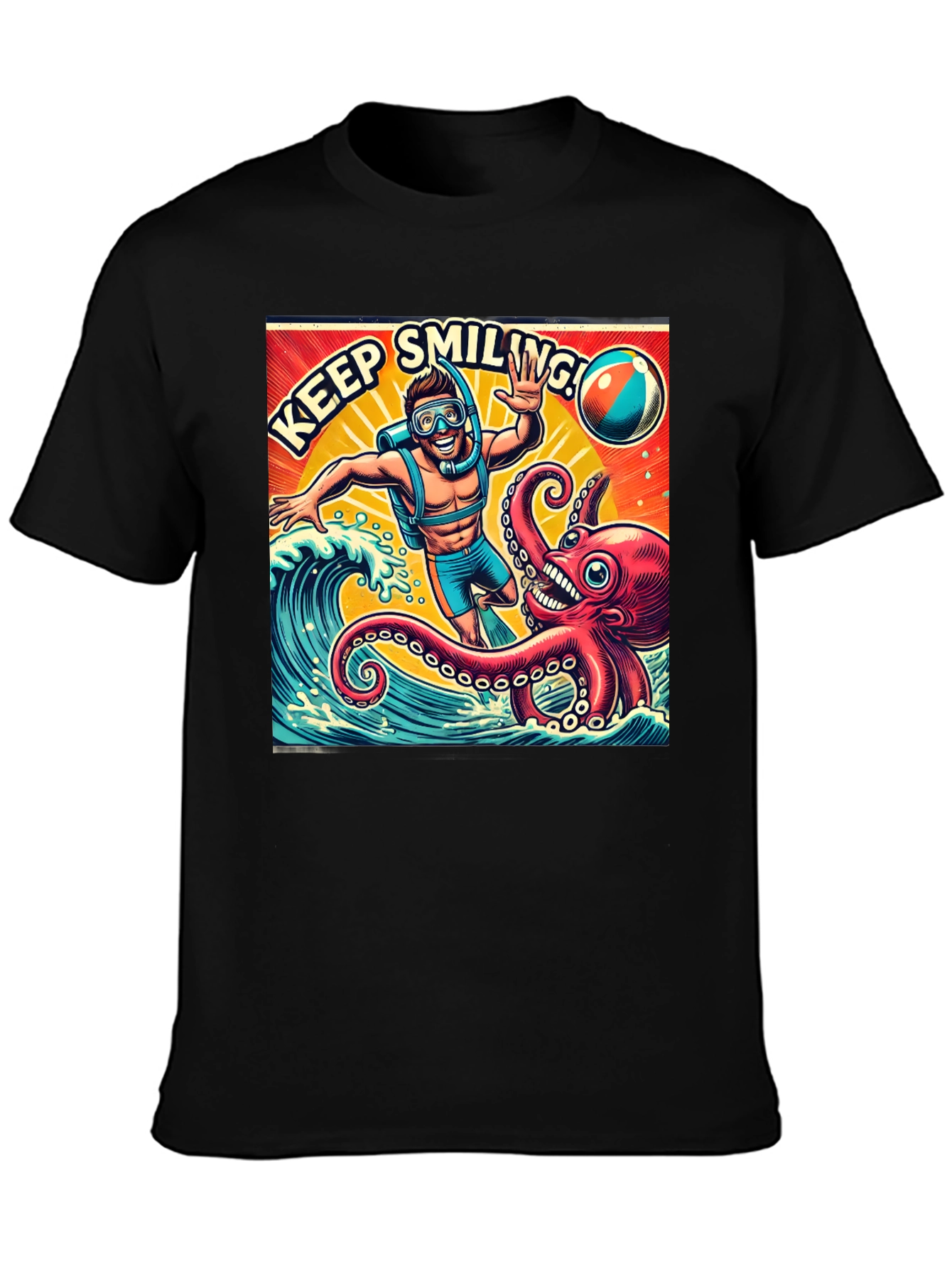 Keep Smiling Scuba Diver Octopus Graphic Tee