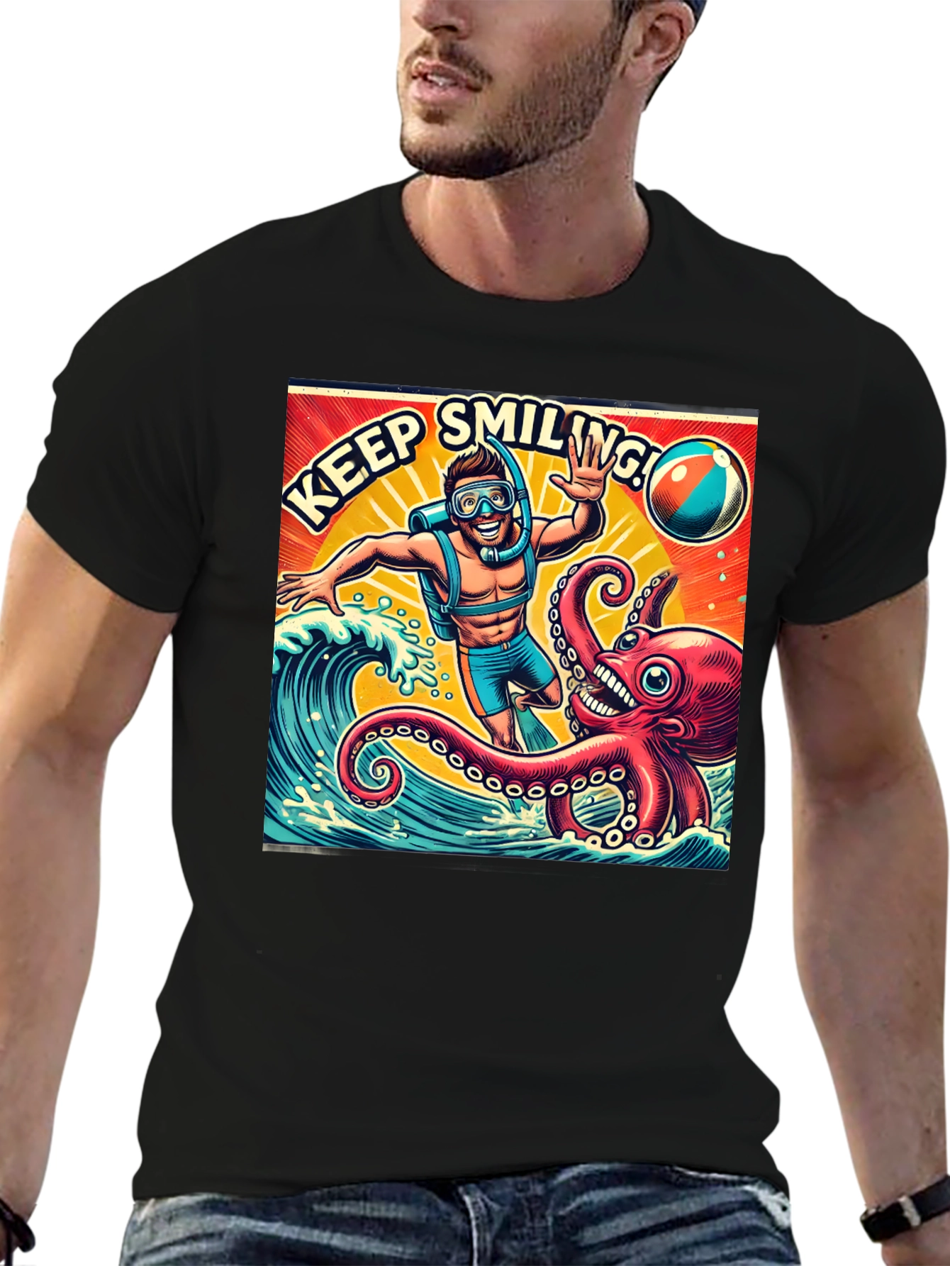 Keep Smiling Scuba Diver Octopus Graphic Tee