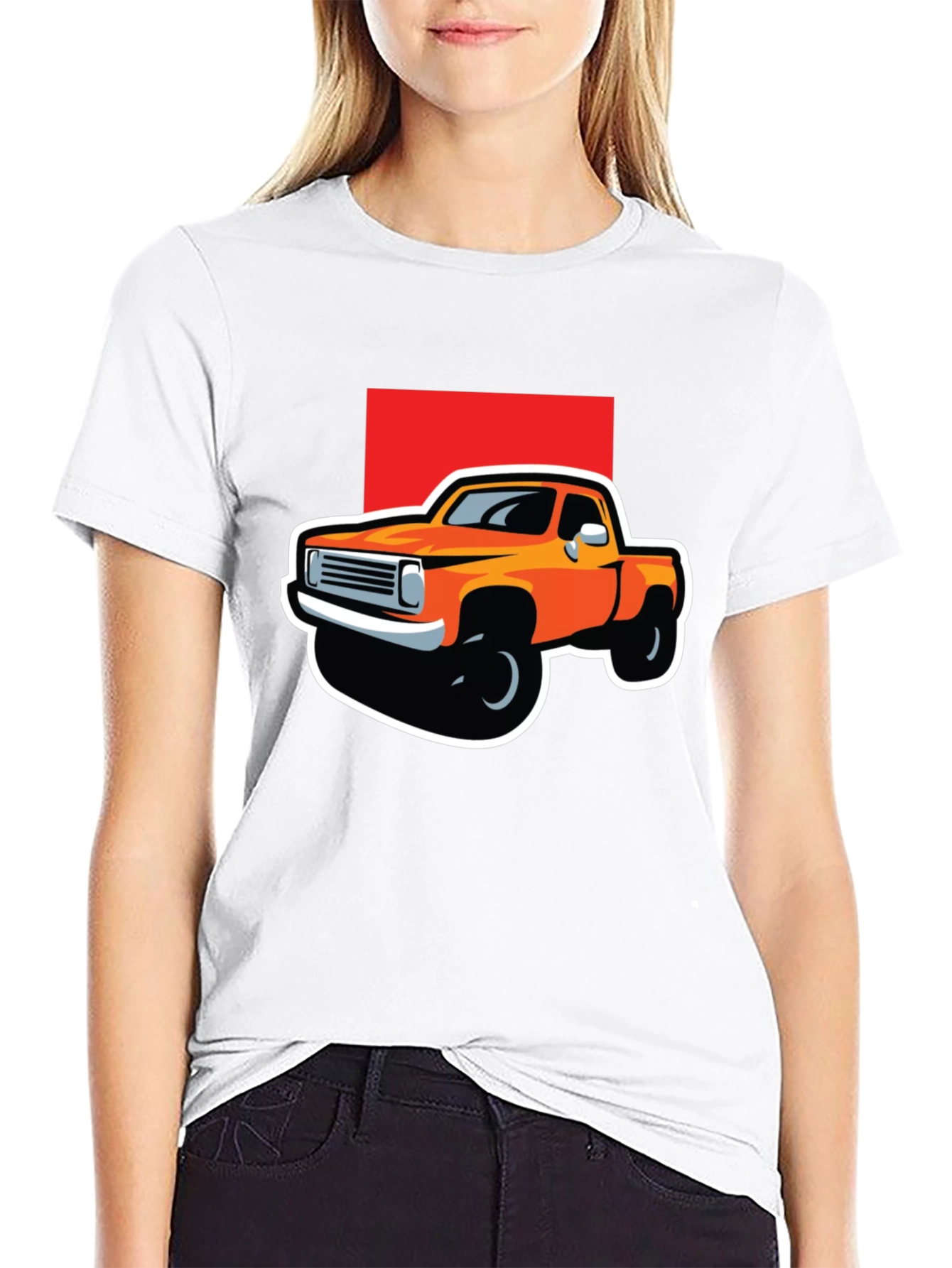 Orange Truck Graphic Tee - Classic Pickup Design