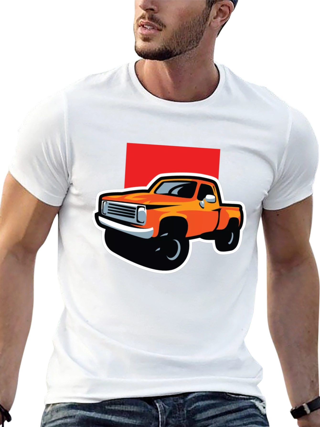 Orange Truck Graphic Tee - Classic Pickup Design