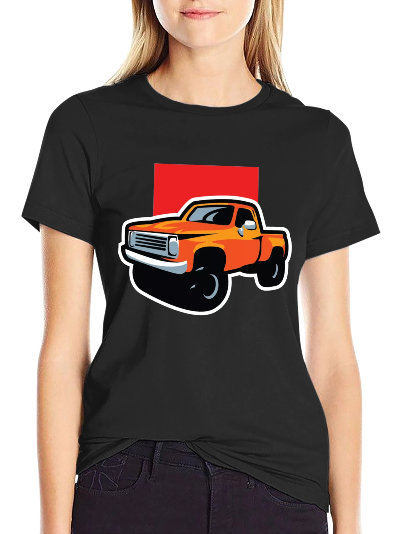Orange Truck Graphic Tee - Classic Pickup Design