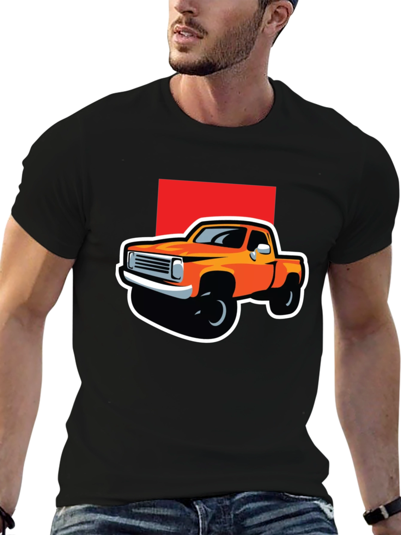 Orange Truck Graphic Tee - Classic Pickup Design