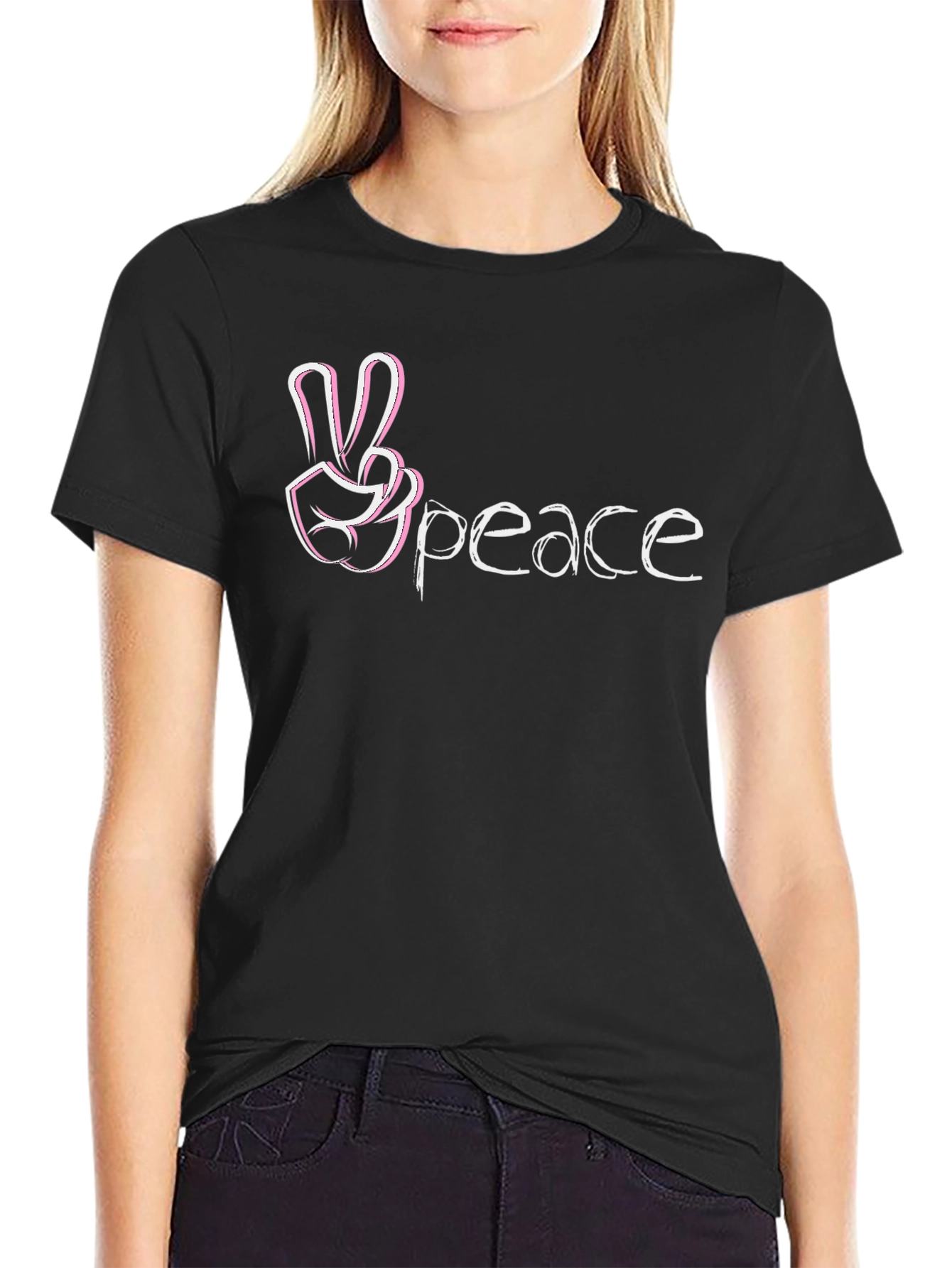 Peace Sign T-Shirt - Black Casual Tee