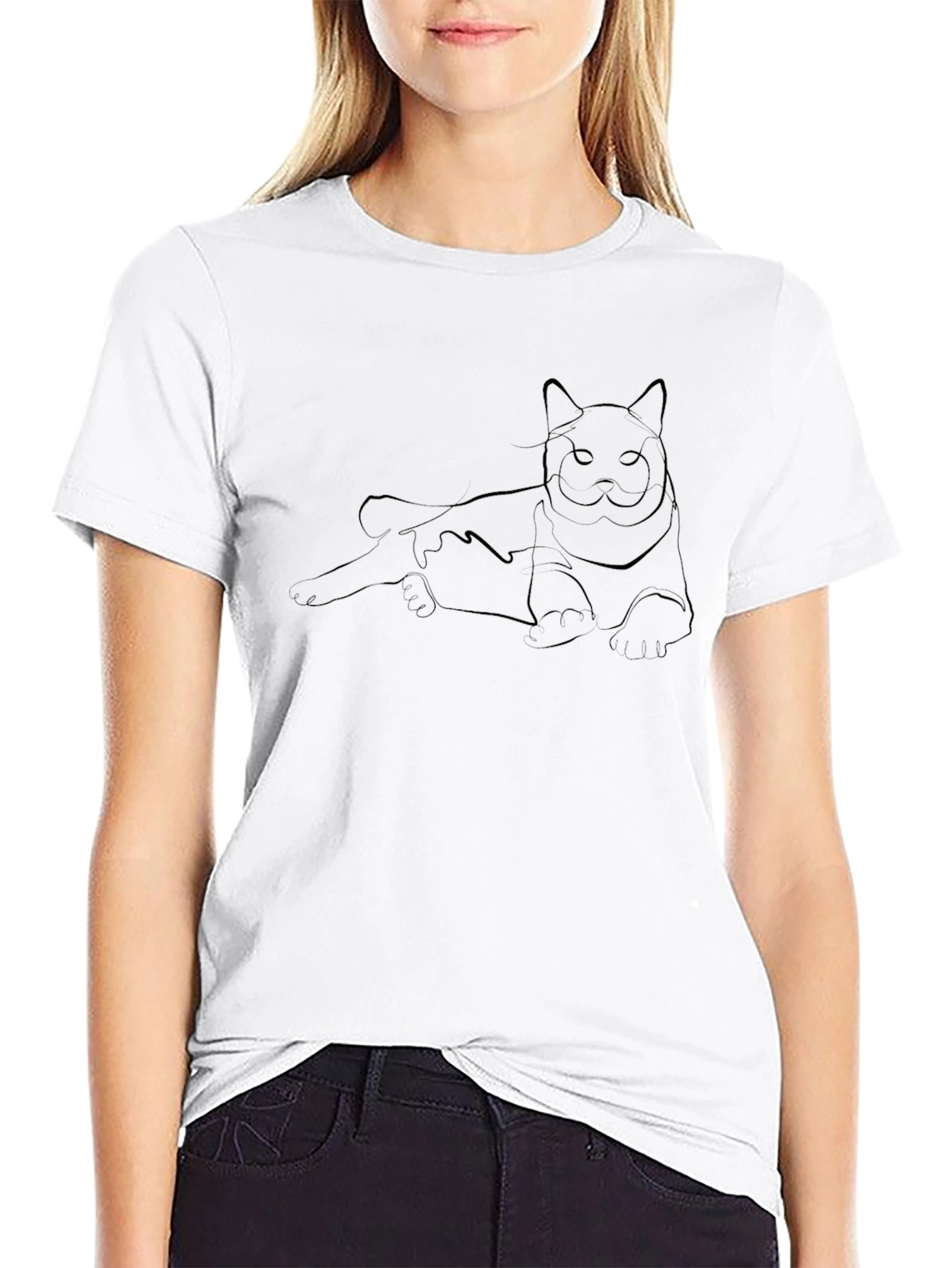 Cat Outline Black T-Shirt