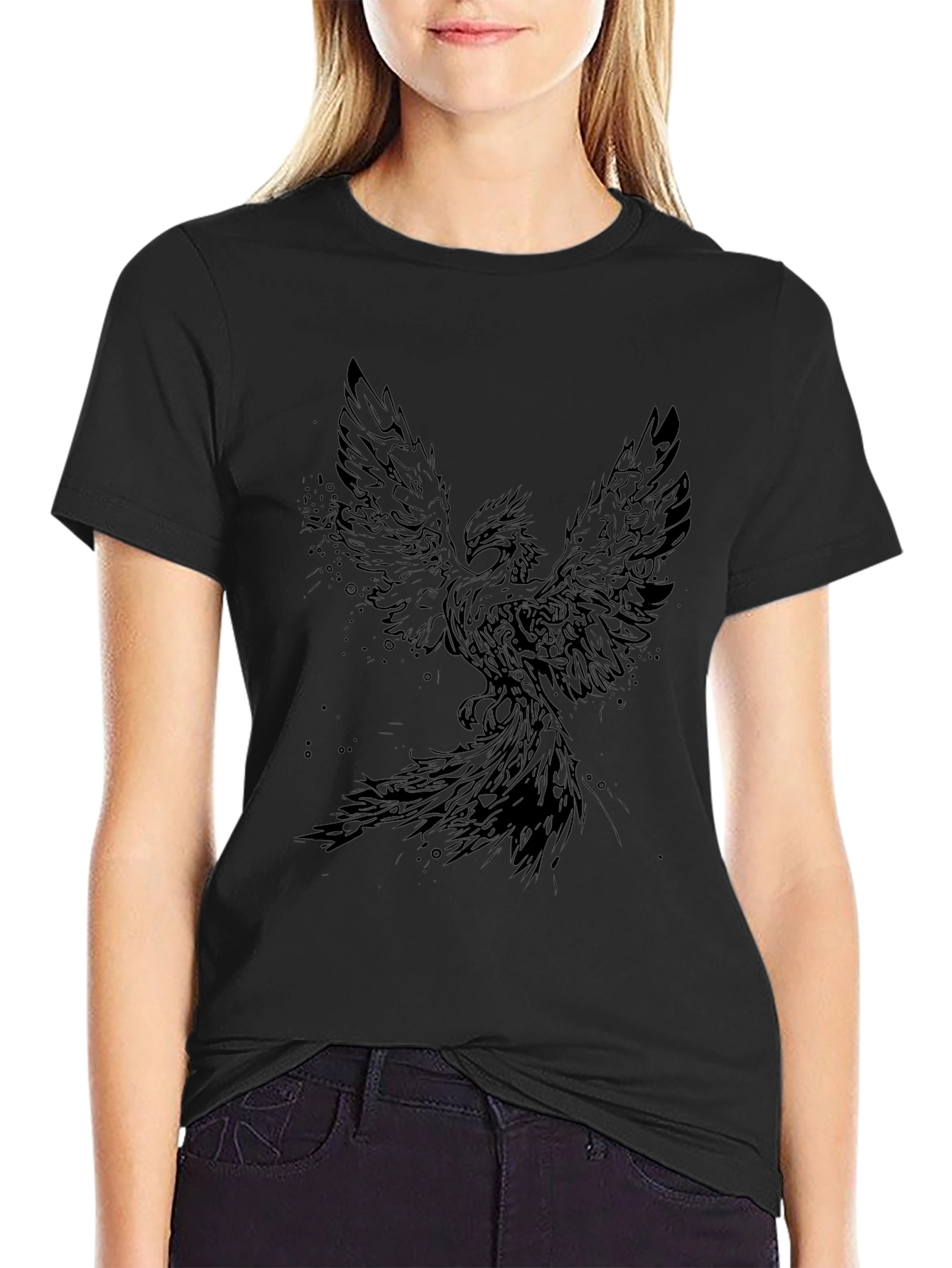 Phoenix Graphic Print T-Shirt - Black Cotton Tee