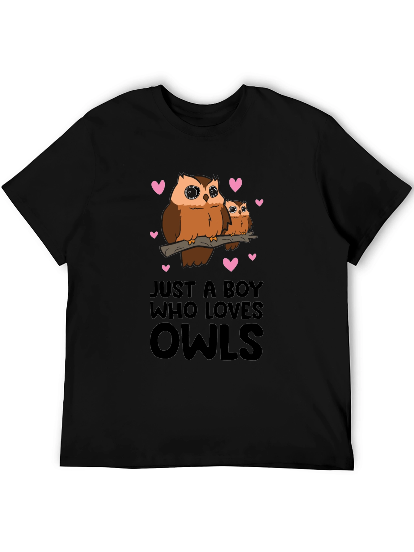 Just A Boy Who Loves Owls Black T-Shirt