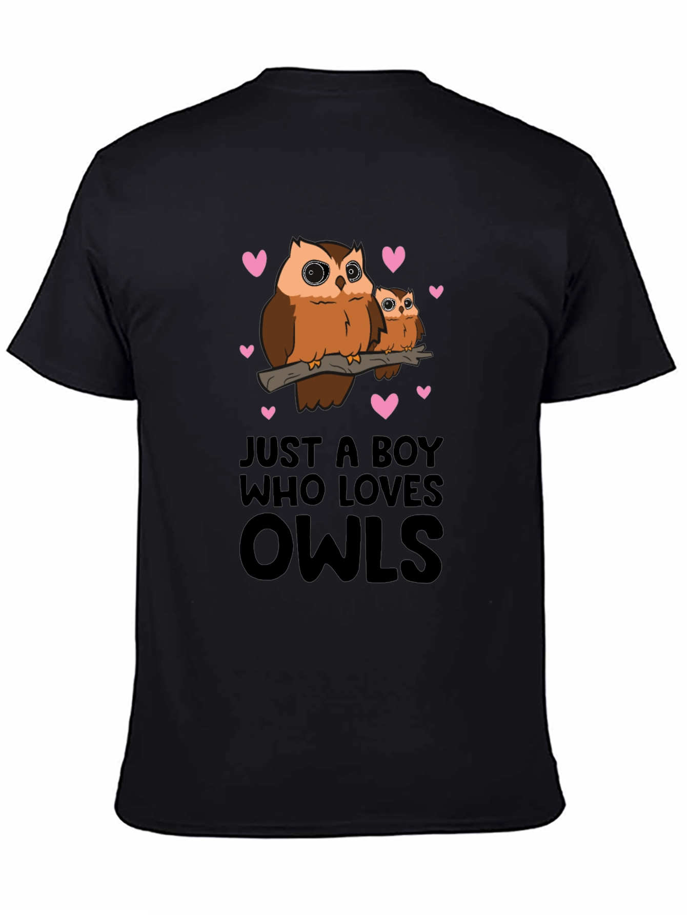 Just A Boy Who Loves Owls Black T-Shirt