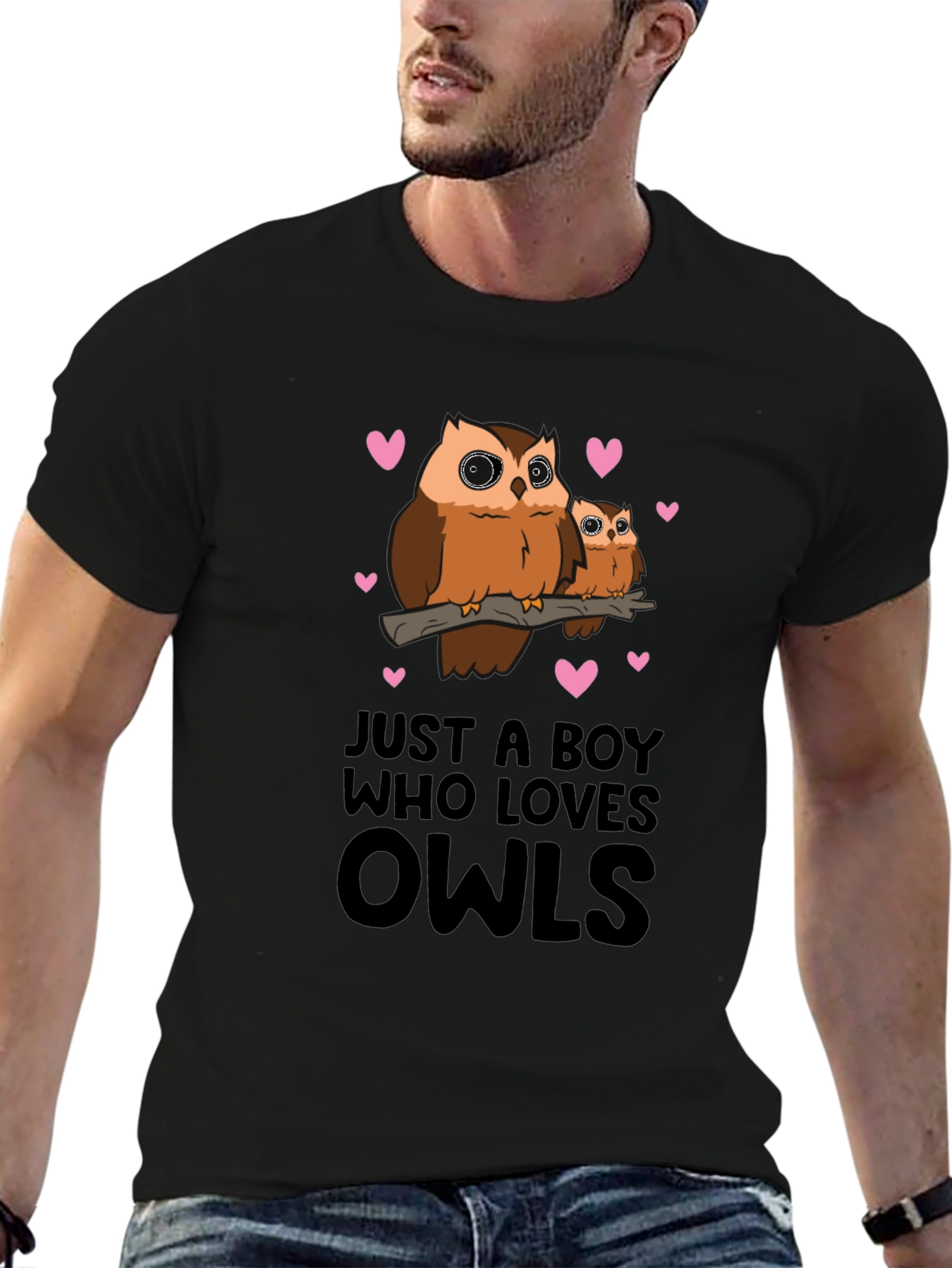 Just A Boy Who Loves Owls Black T-Shirt