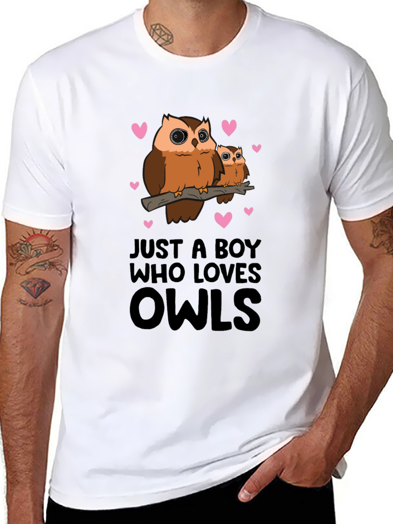 Just A Boy Who Loves Owls Black T-Shirt