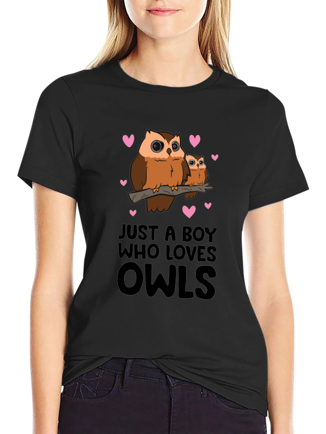 Just A Boy Who Loves Owls Black T-Shirt