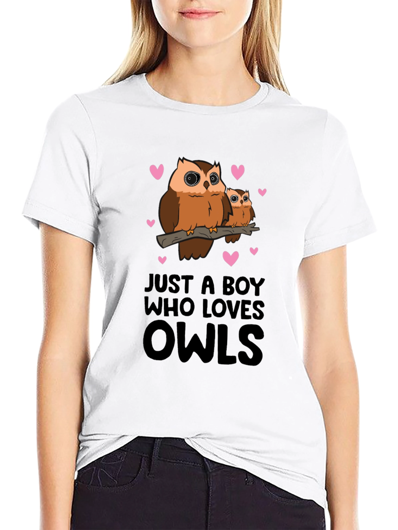 Just A Boy Who Loves Owls Black T-Shirt