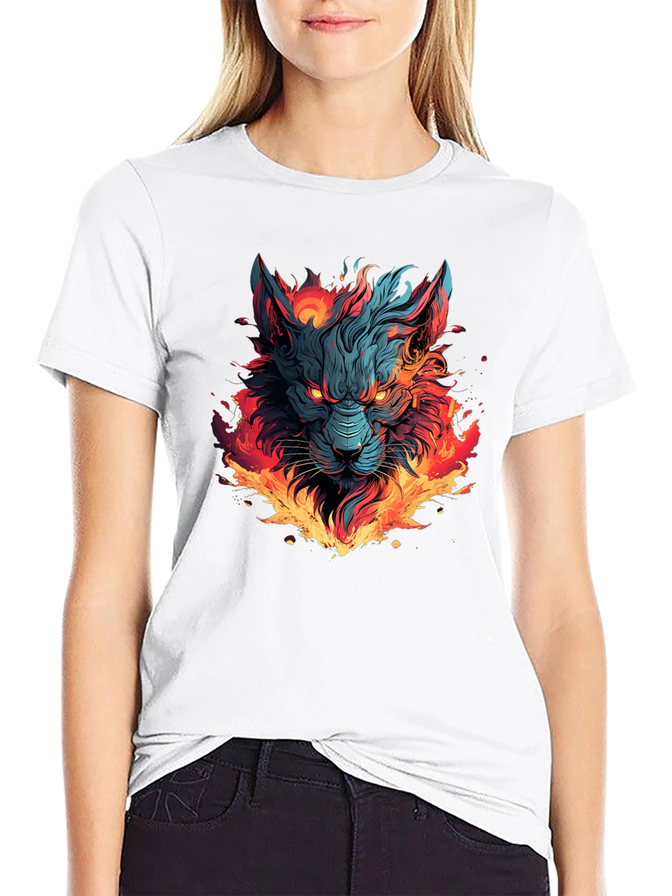 Fiery Wolf Graphic T-Shirt - Bold Black Tee
