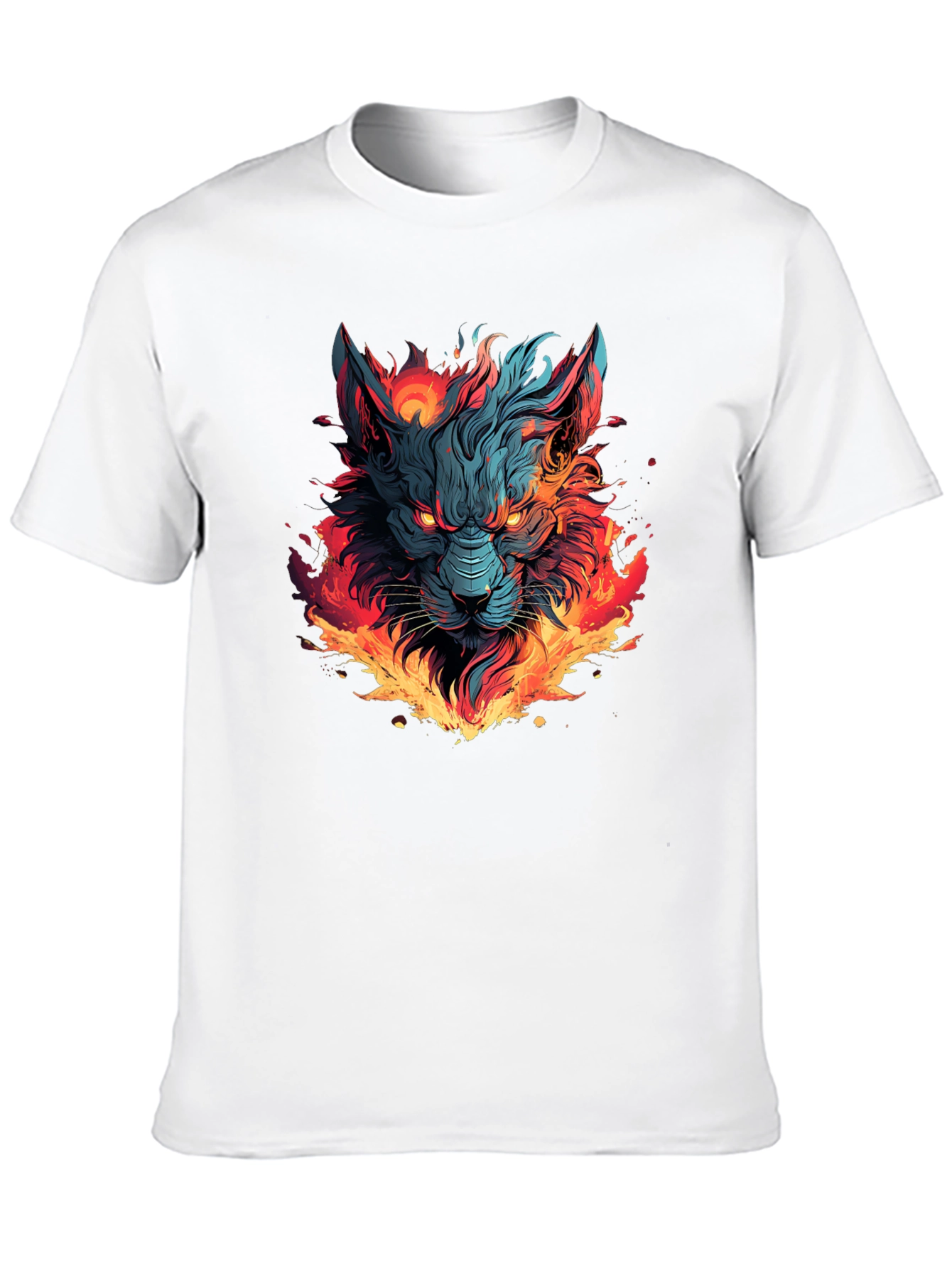 Fiery Wolf Graphic T-Shirt - Bold Black Tee
