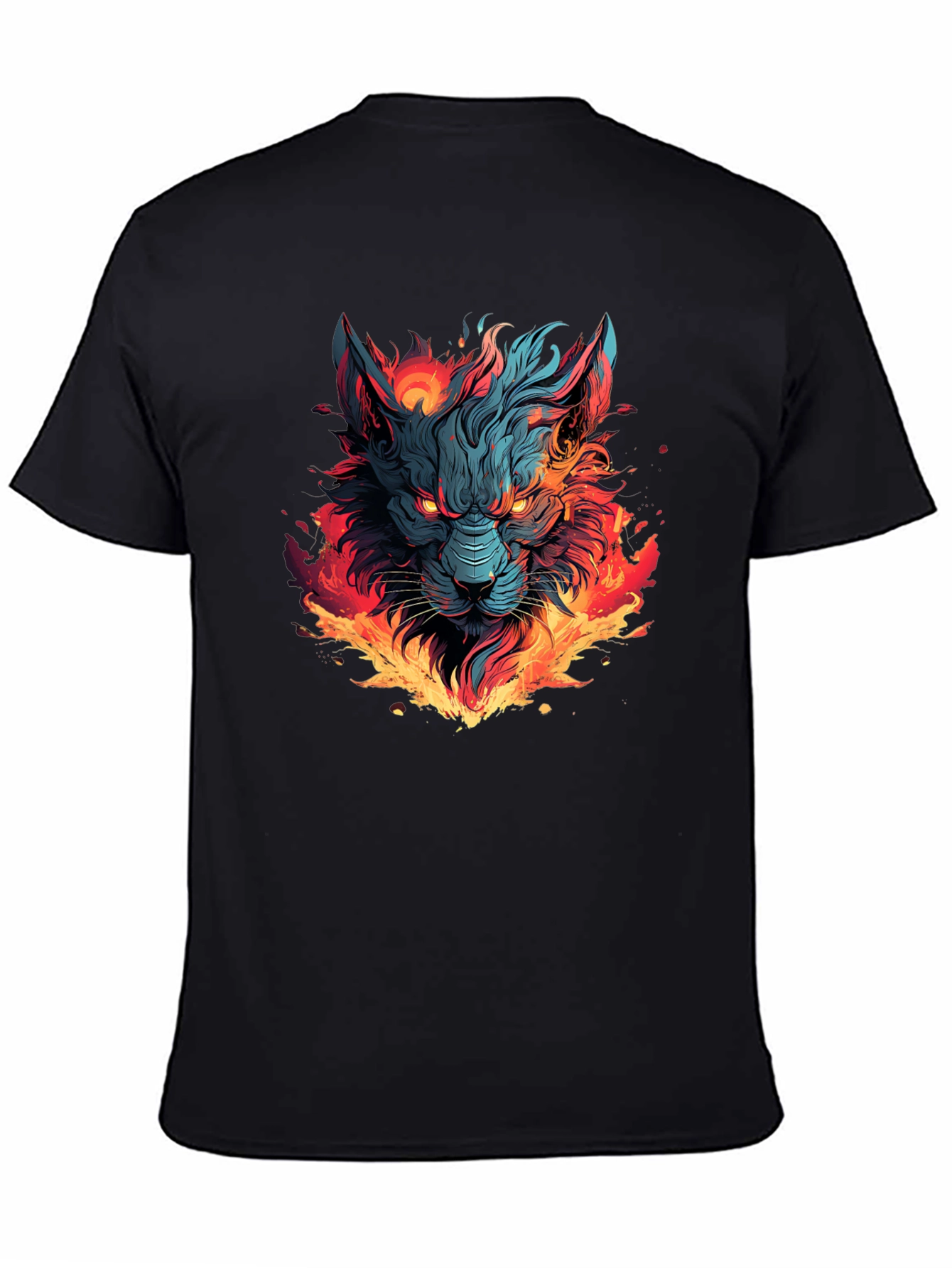 Fiery Wolf Graphic T-Shirt - Bold Black Tee
