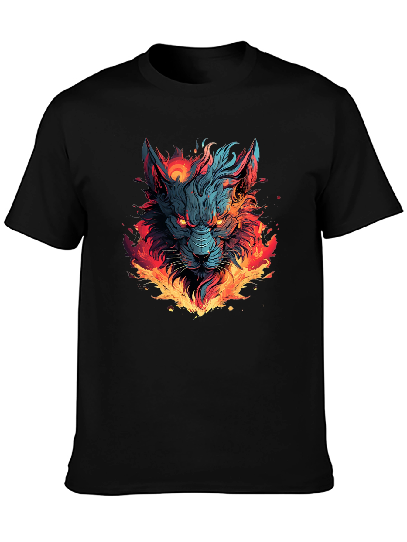 Fiery Wolf Graphic T-Shirt - Bold Black Tee