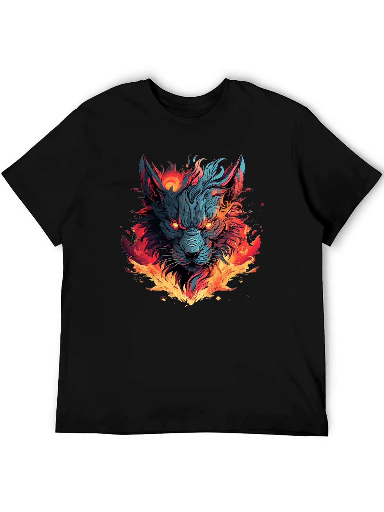 Fiery Wolf Graphic T-Shirt - Bold Black Tee