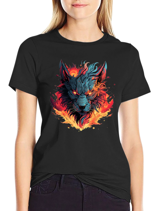 Fiery Wolf Graphic T-Shirt - Bold Black Tee