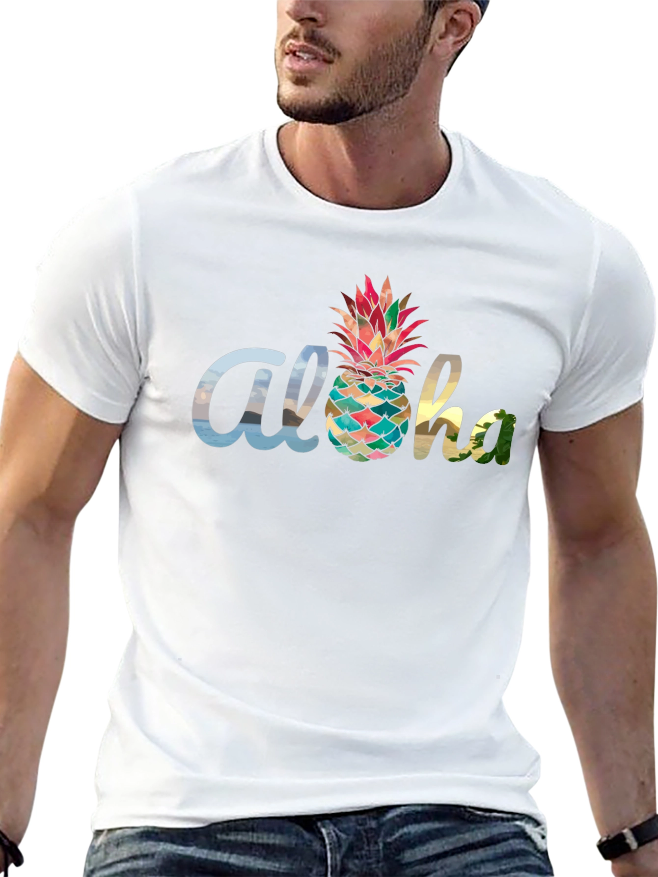 Aloha Pineapple Graphic Tee - Black Cotton Blend