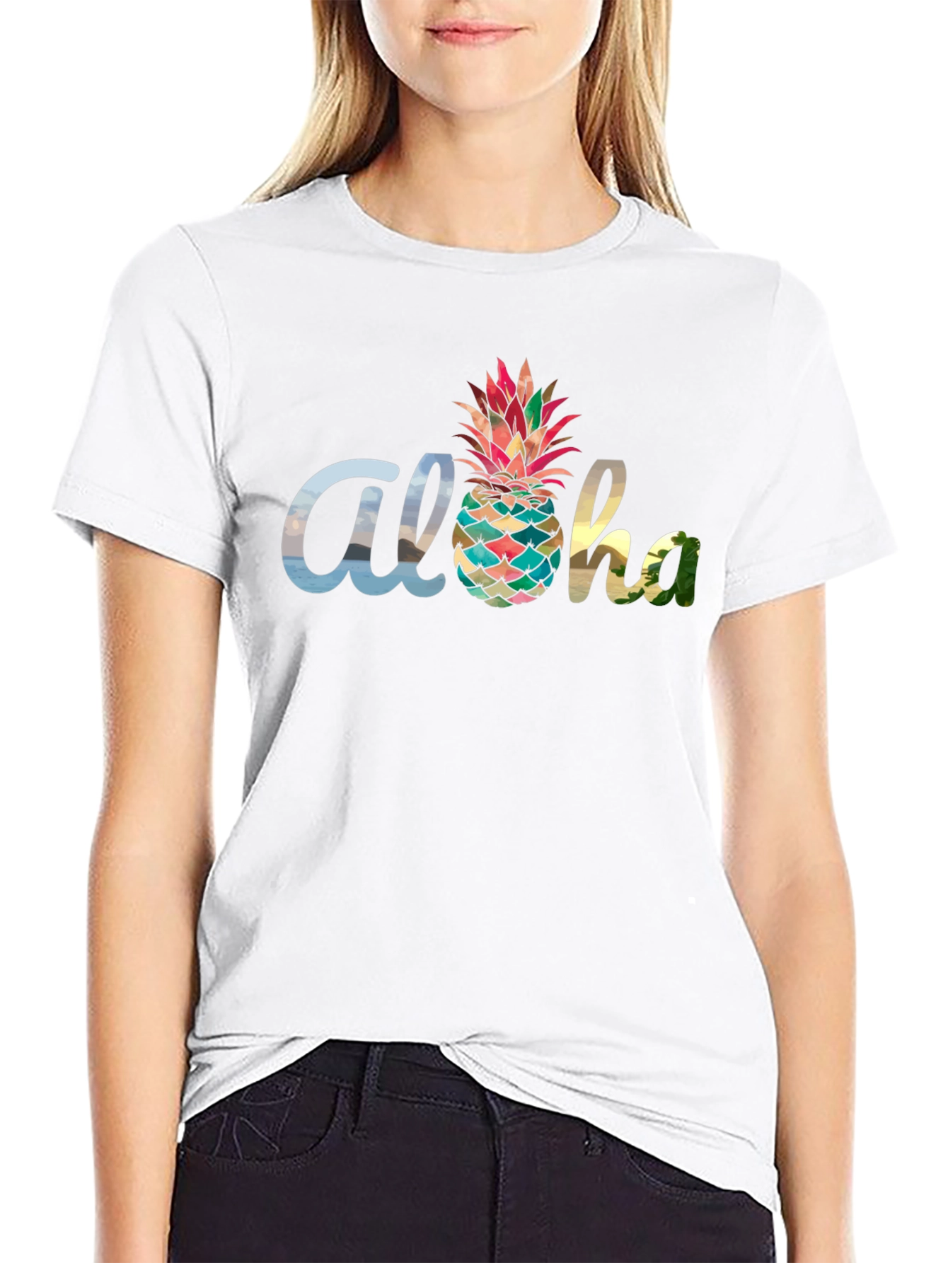 Aloha Pineapple Graphic Tee - Black Cotton Blend
