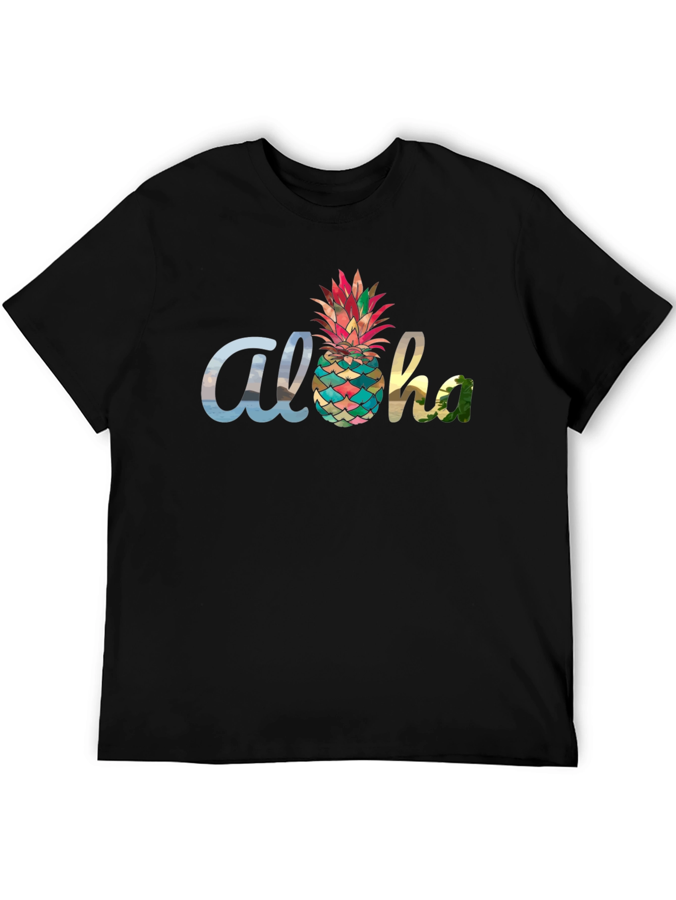 Aloha Pineapple Graphic Tee - Black Cotton Blend
