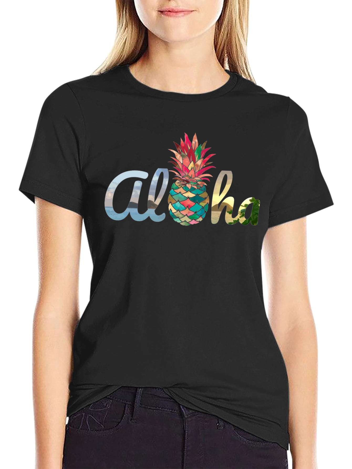 Aloha Pineapple Graphic Tee - Black Cotton Blend