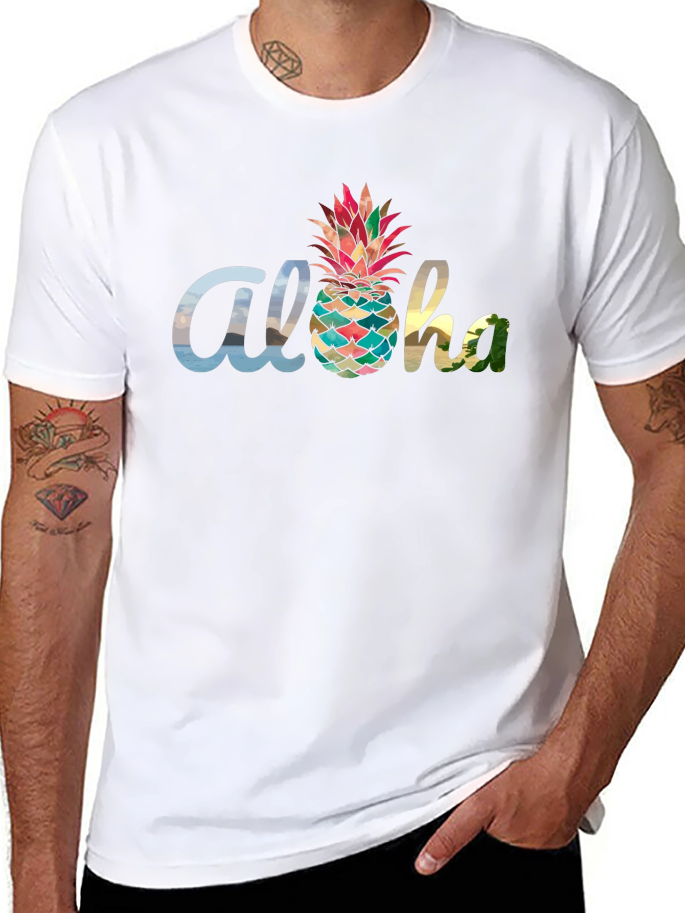 Aloha Pineapple Graphic Tee - Black Cotton Blend